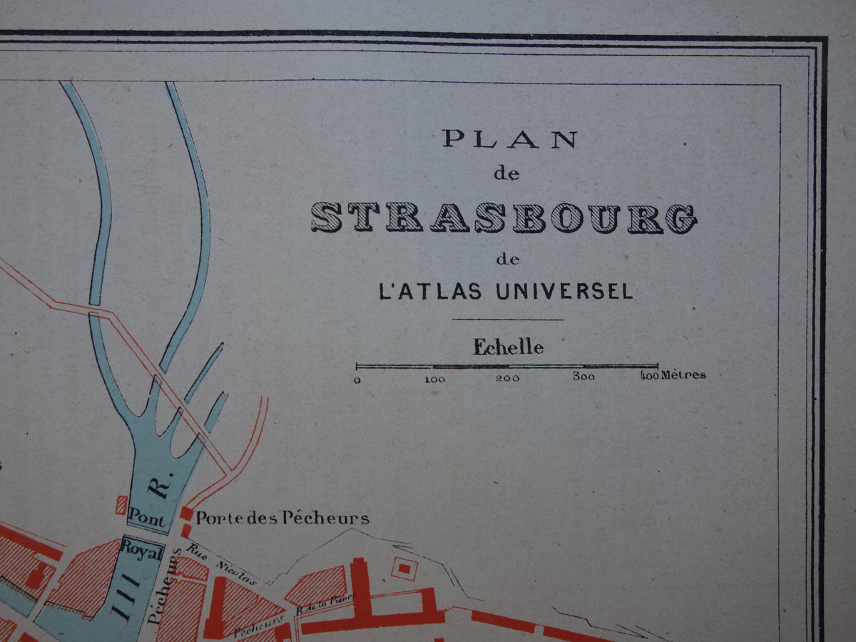 Straatsburg oude kaart van Strasbourg Frankrijk uit 1877 originele antieke plattegrond vintage kaarten