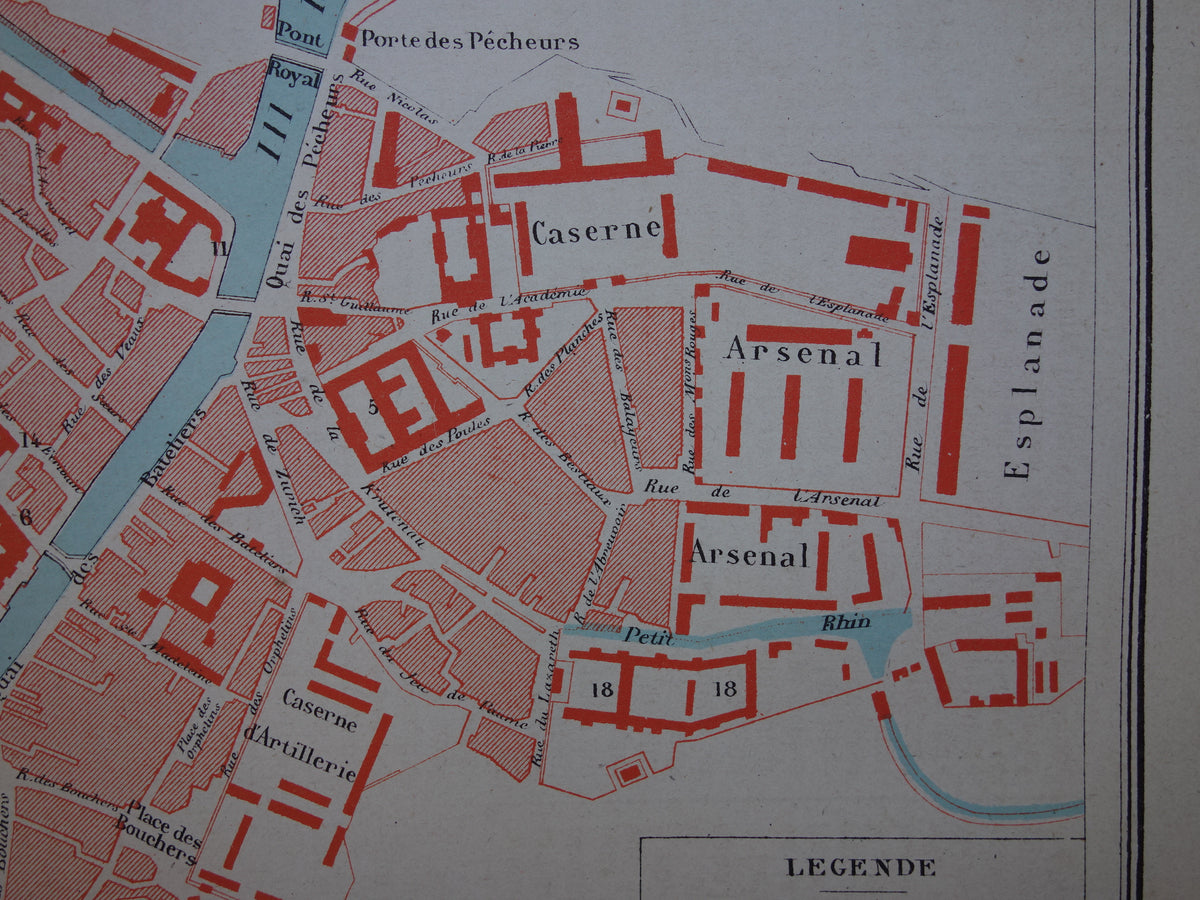 Straatsburg oude kaart van Strasbourg Frankrijk uit 1877 originele antieke plattegrond vintage kaarten