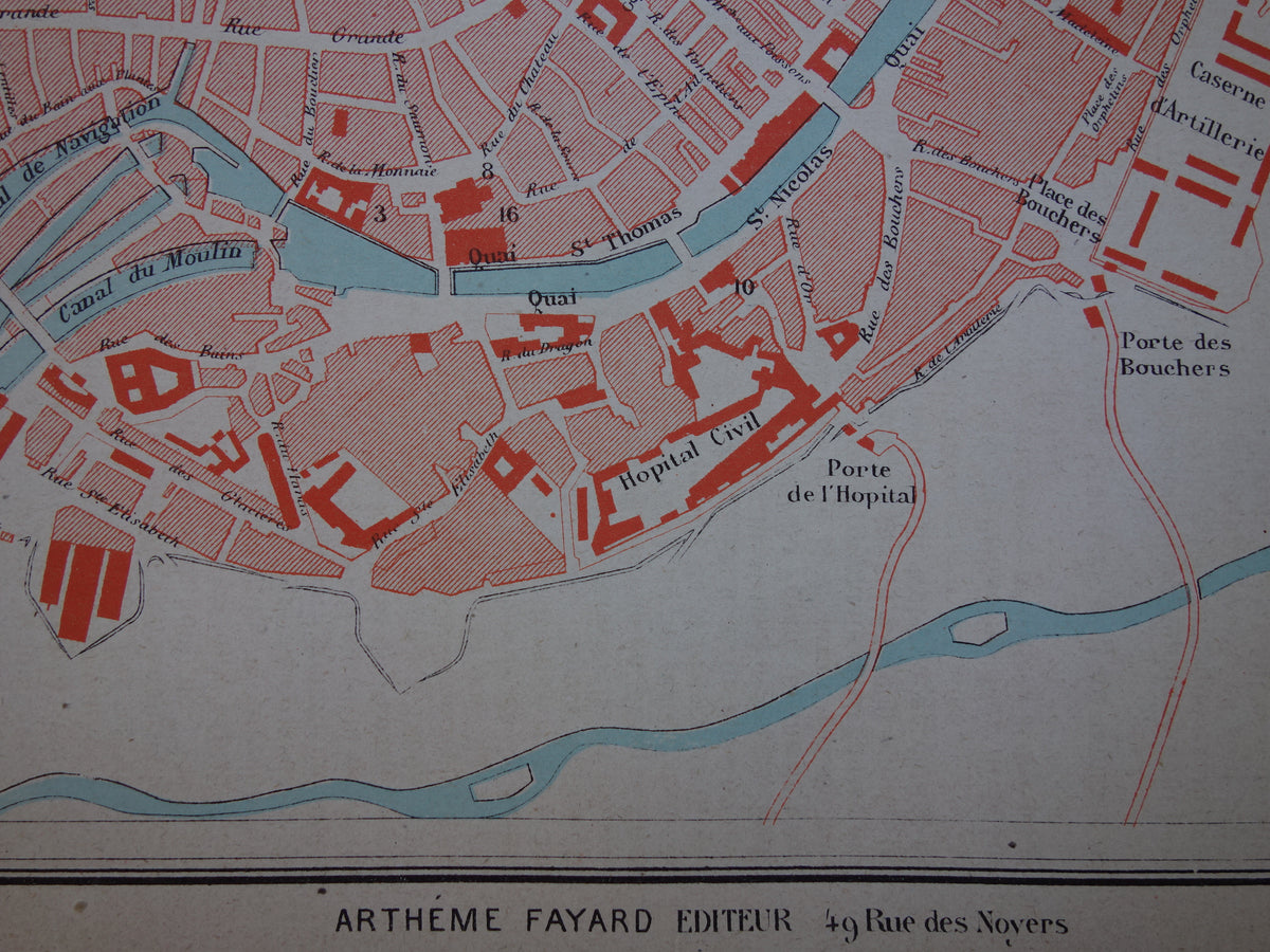 Straatsburg oude kaart van Strasbourg Frankrijk uit 1877 originele antieke plattegrond vintage kaarten