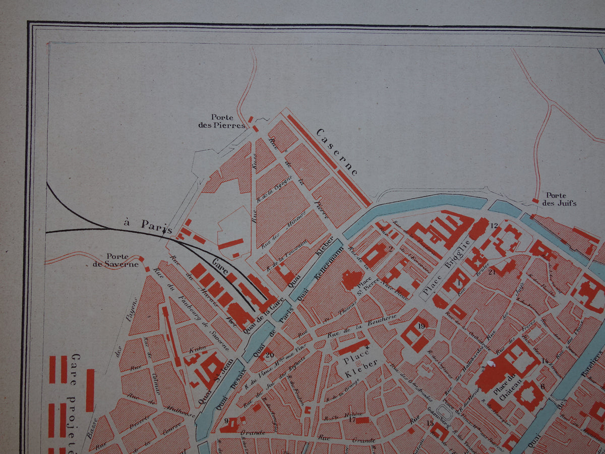 Straatsburg oude kaart van Strasbourg Frankrijk uit 1877 originele antieke plattegrond vintage kaarten