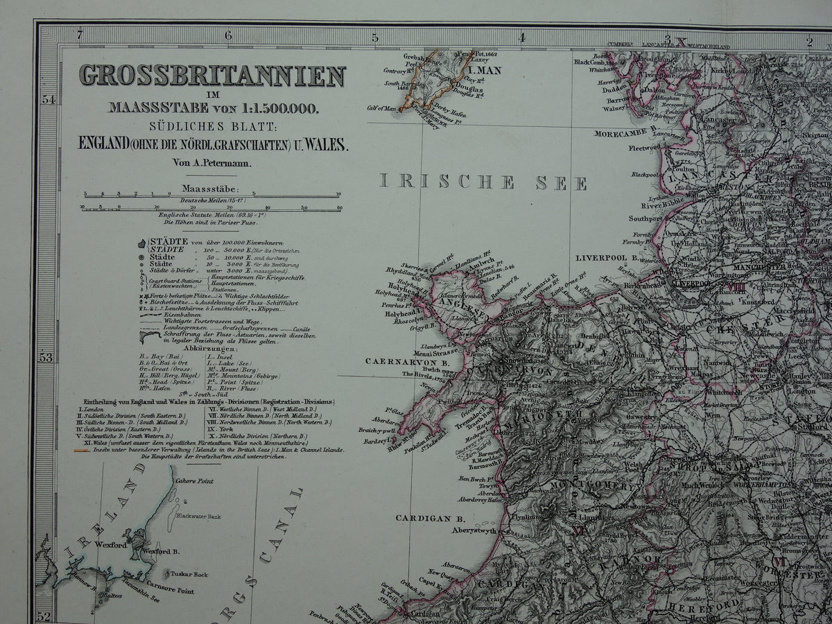 ENGELAND oude kaart van Engeland en Wales uit 1879 originele antieke landkaart London vintage met jaartal