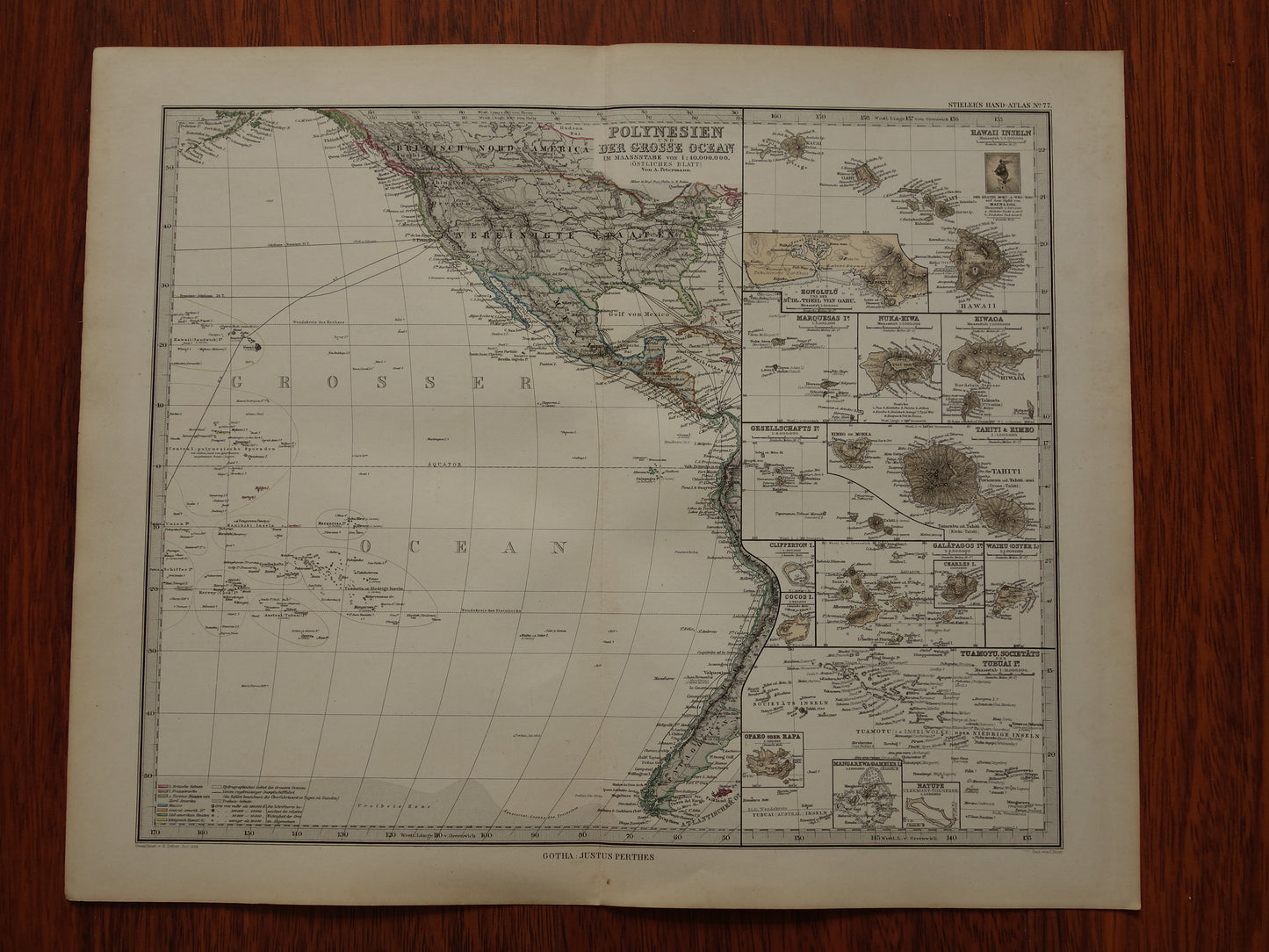 Old map of the Pacific Ocean in 1885 original antique map Australia Polynesia Indonesia Asia vintage print Pacific Ocean Pacific