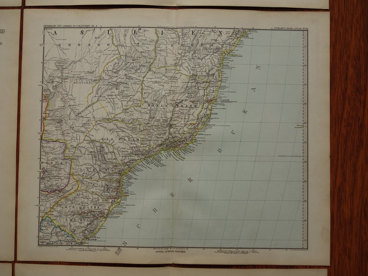 ZUID-AMERIKA Grote oude kaart uit 1885 van continent - originele antieke landkaart met jaartal - historische kaarten van Zuid-Amerika XL