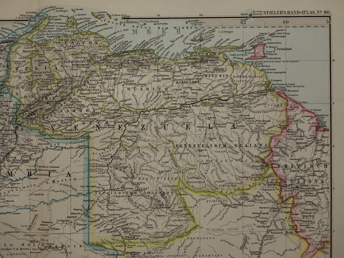 ZUID-AMERIKA Grote oude kaart uit 1885 van continent - originele antieke landkaart met jaartal - historische kaarten van Zuid-Amerika XL