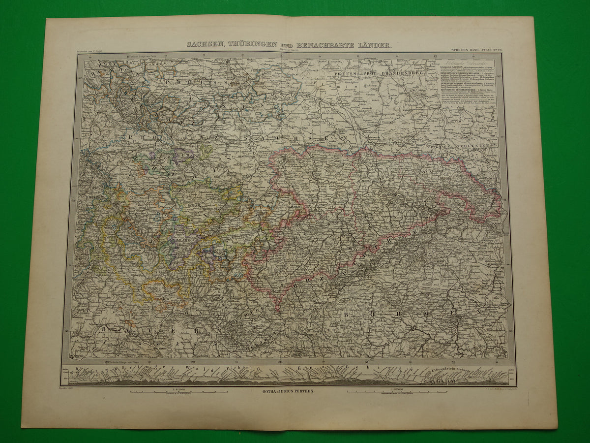 DUITSLAND oude landkaart van Saksen en Thüringen uit 1885 Originele antieke kaart met jaartal - historische kaarten Leipzig Dresden