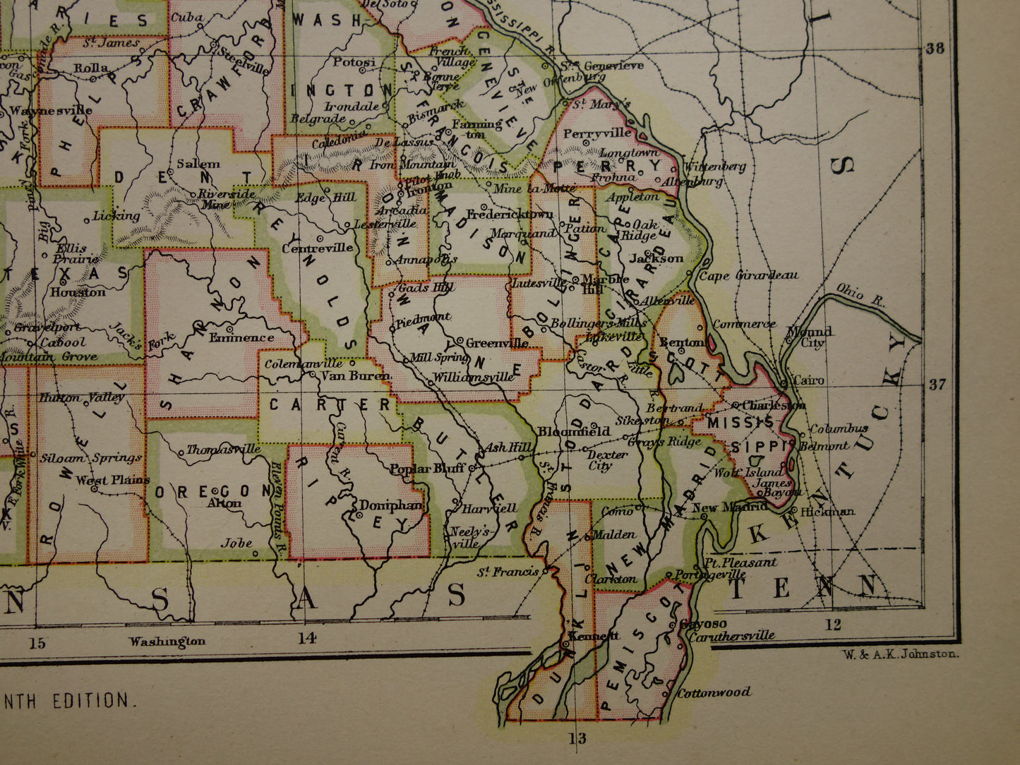 MISSOURI Antique map of the state of Missouri 1883 original old map Kansas City Saint Louis USA for sale United States