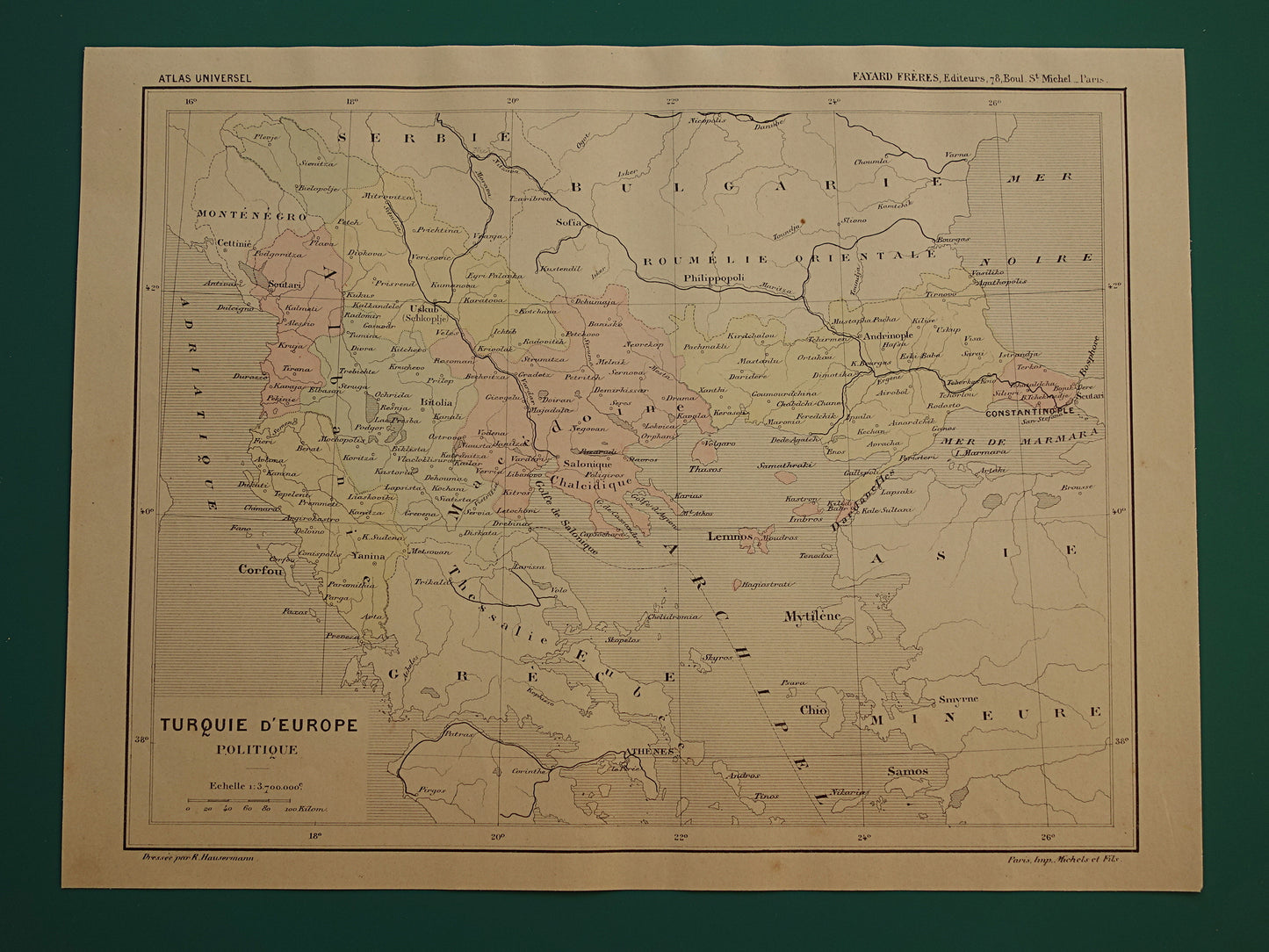 Old map of European Turkey in the year 1896 historical map Albania North Macedonia Bulgaria Greece old vintage maps
