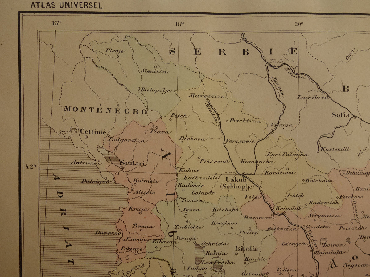 Old map of European Turkey in the year 1896 historical map Albania North Macedonia Bulgaria Greece old vintage maps