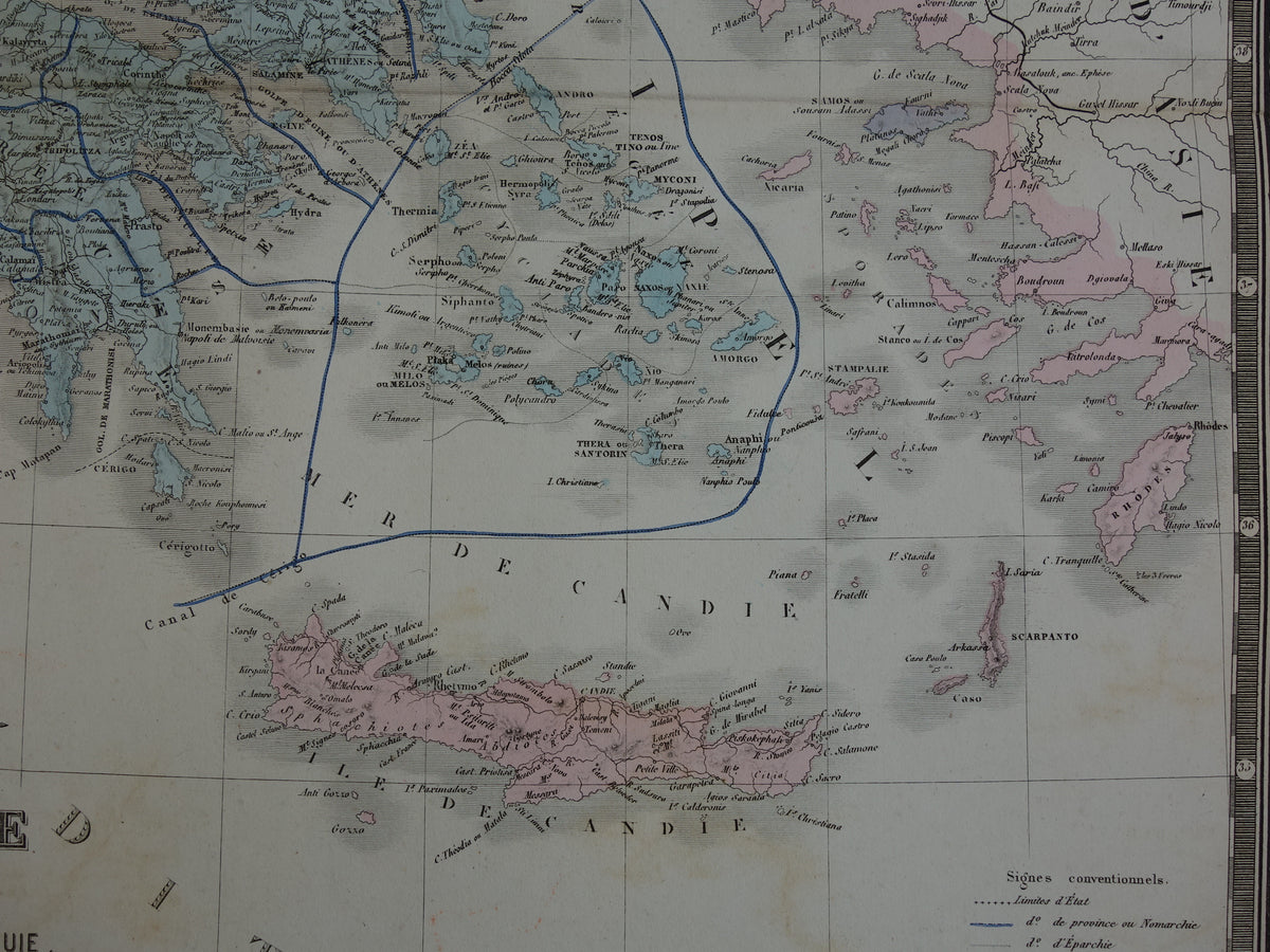 Old map of Greece from 1876 original antique map Athens Crete vintage historical maps