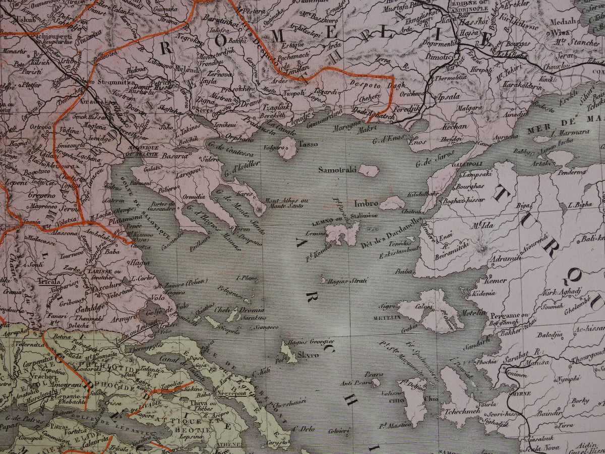 Ottoman Empire antique map of European Turkey with Balkans Serbia Greece 145+ years old map vintage historical maps