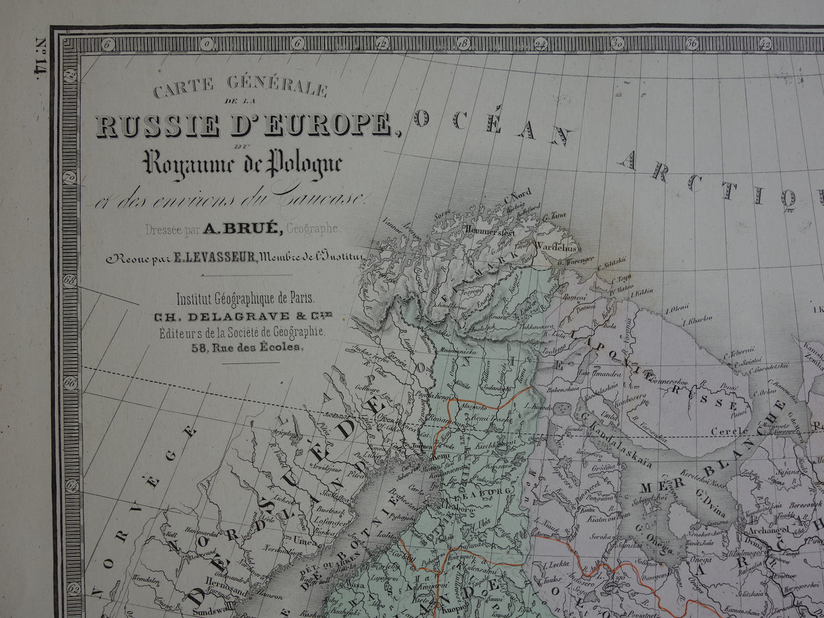 carte generale de la russie d'europe du royaume ode pologne et des environs caucase brue levasseur