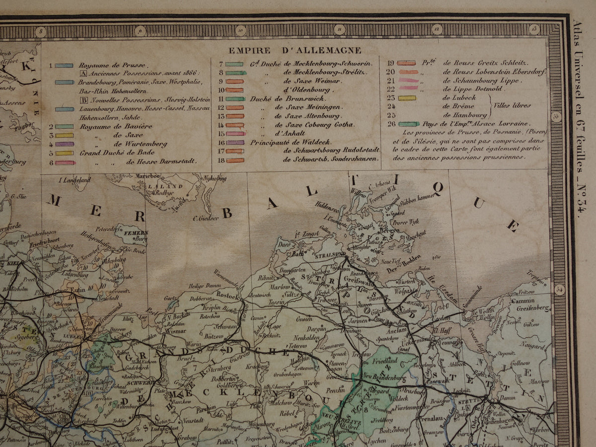 GERMANY large antique map of the German Empire from 1876 original old vintage map