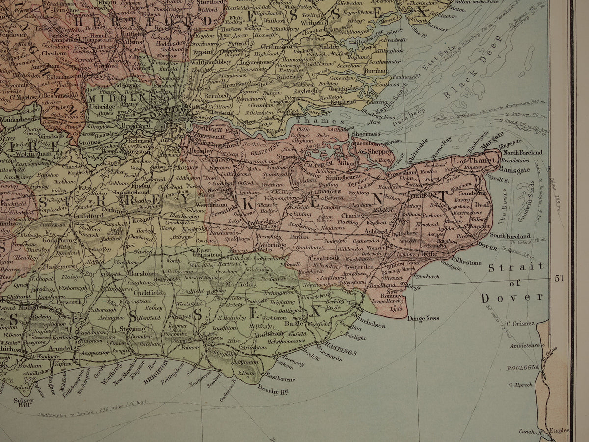 ENGLAND Vintage map of southern England and Wales Isles of Scilly 1875 original old antique large map