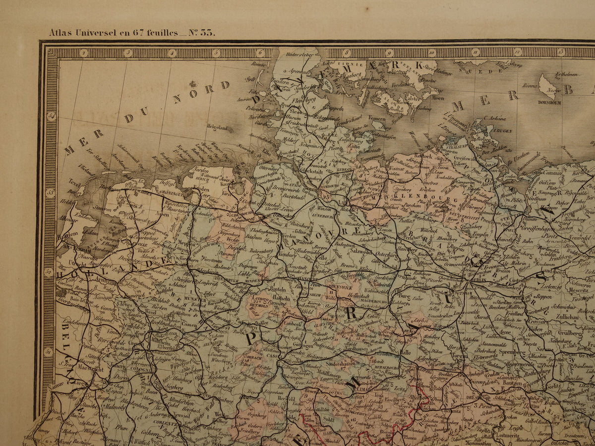 Map of Central Europe in 1876 original antique hand colored old map poster of Germany, Poland, Austria and Czech Republic