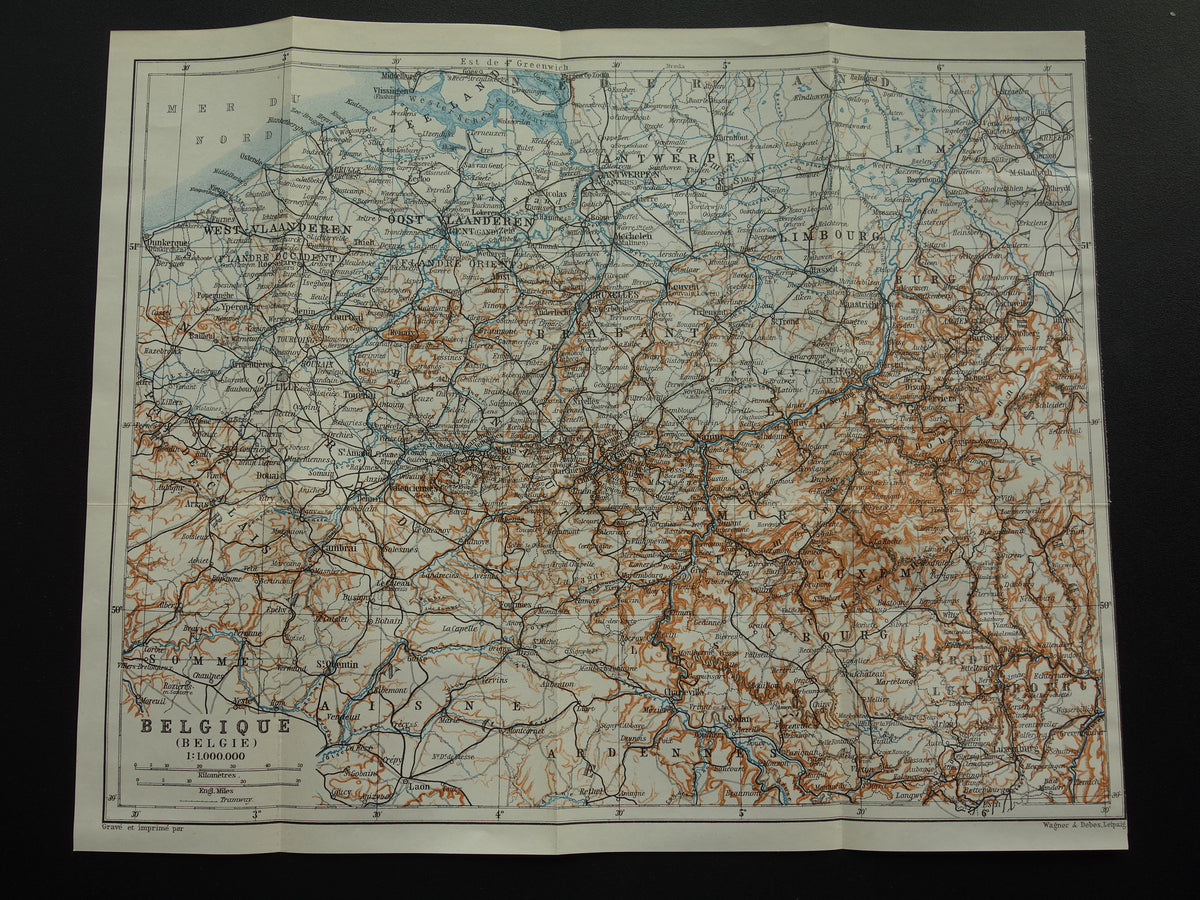 BELGIUM historical map of Belgium from 1904 small original old antique map of Belgium vintage