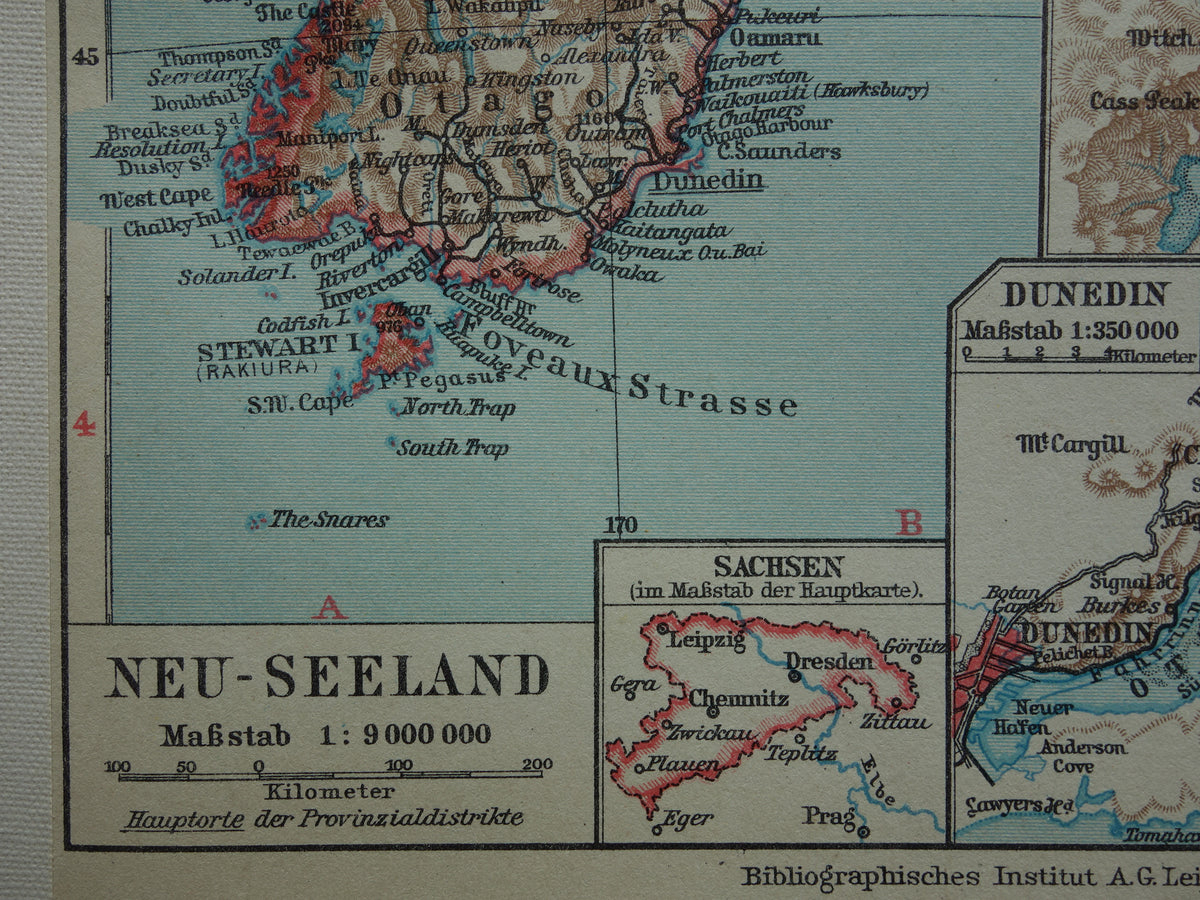 Old map of New Zealand from 1931 original vintage map New Zealand Dunedin Christchurch Auckland Wellington - antique maps
