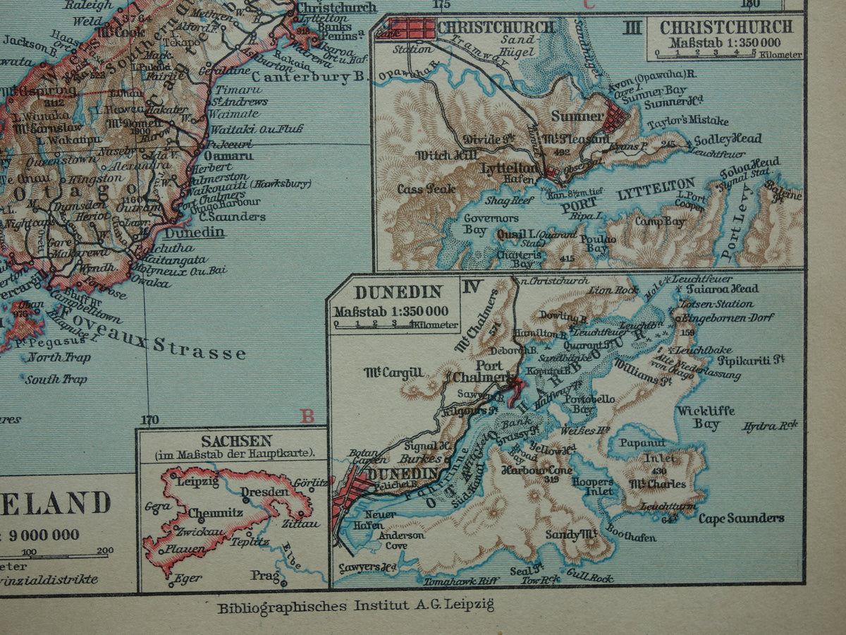 Old map of New Zealand from 1931 original vintage map New Zealand Dunedin Christchurch Auckland Wellington - antique maps