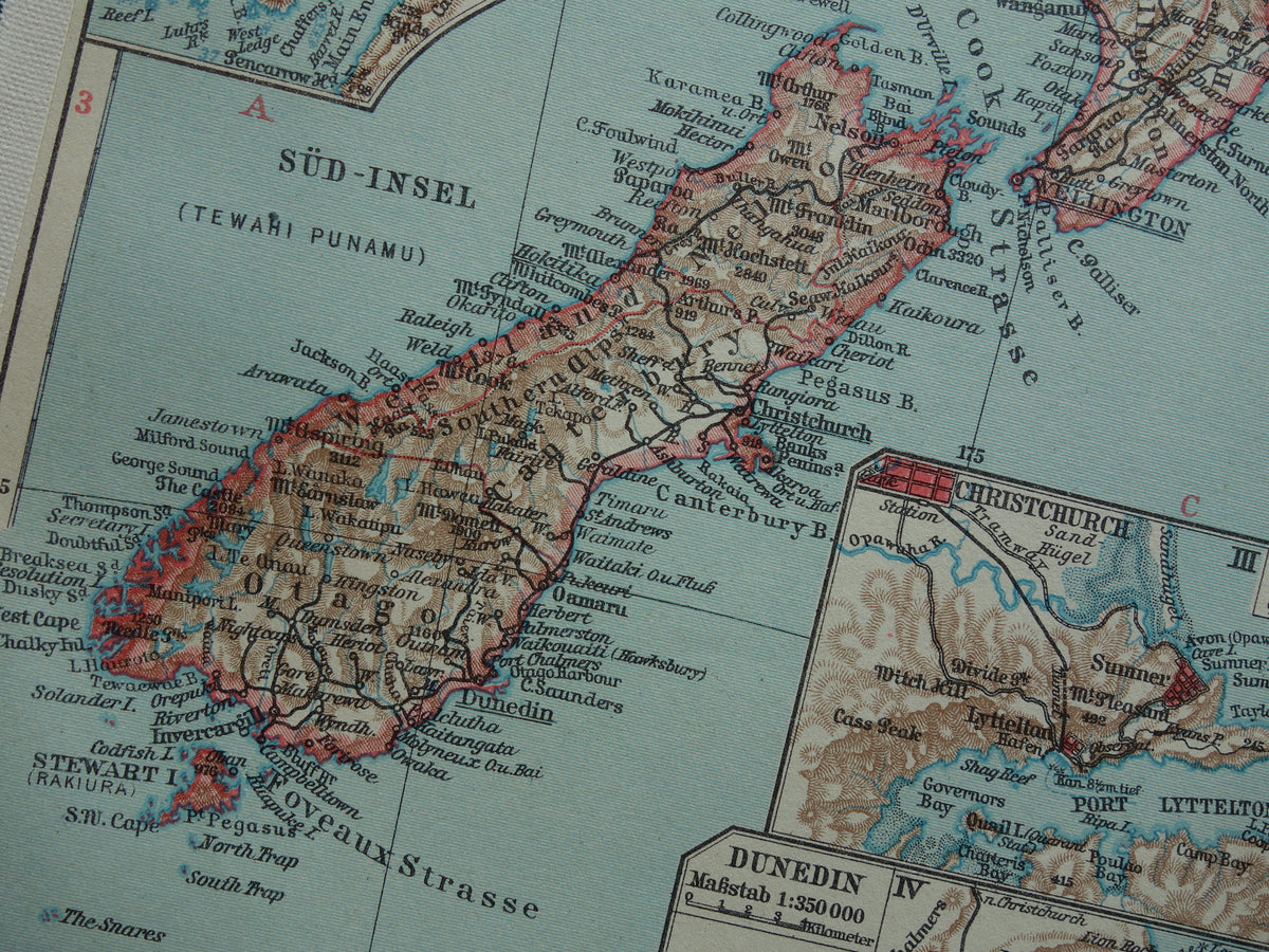 Old map of New Zealand from 1931 original vintage map New Zealand Dunedin Christchurch Auckland Wellington - antique maps