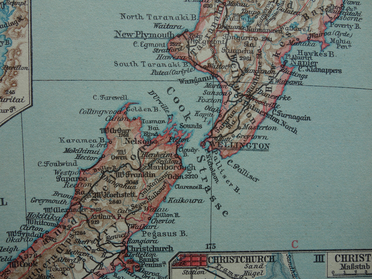 Old map of New Zealand from 1931 original vintage map New Zealand Dunedin Christchurch Auckland Wellington - antique maps