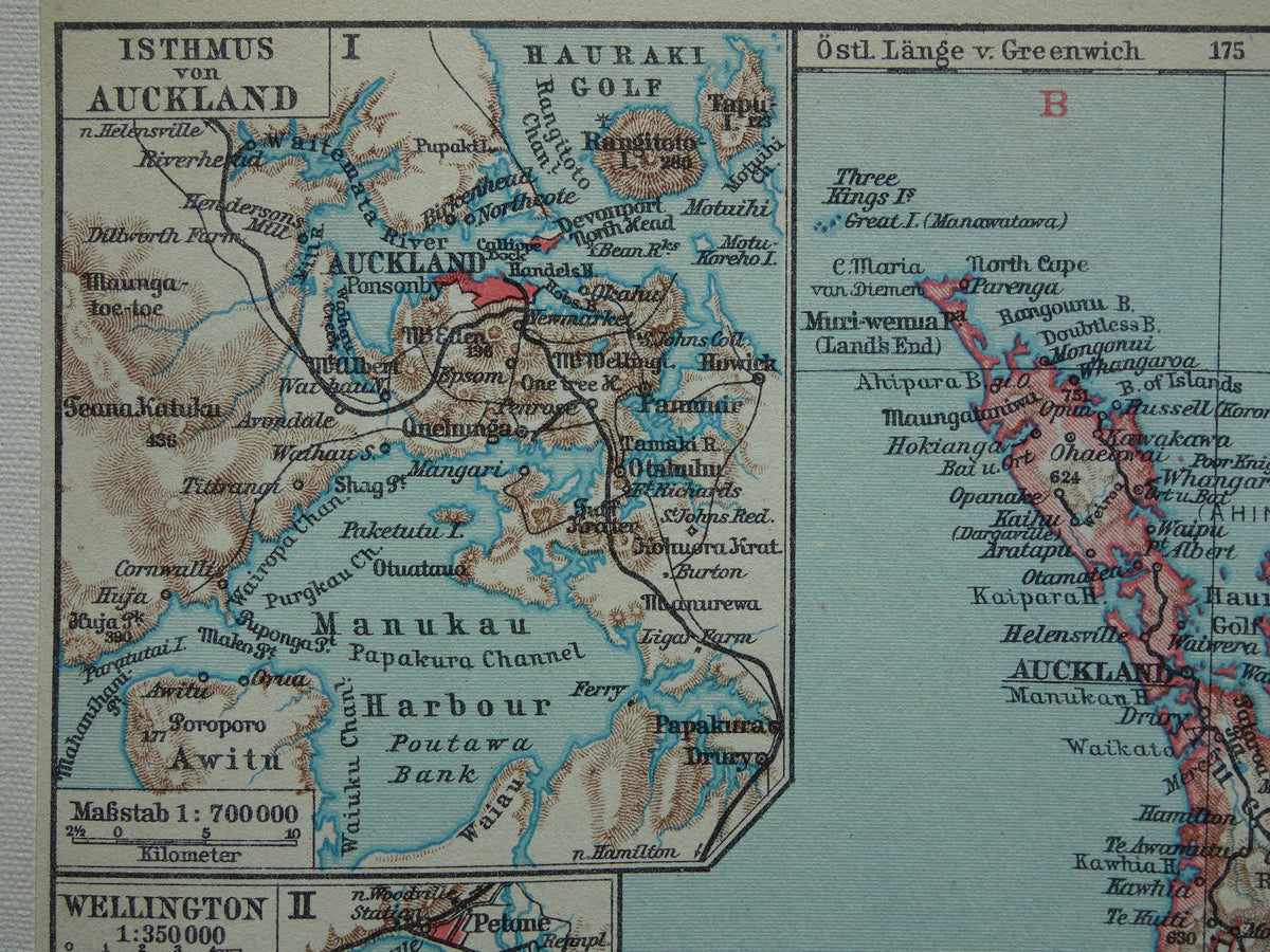 Old map of New Zealand from 1931 original vintage map New Zealand Dunedin Christchurch Auckland Wellington - antique maps