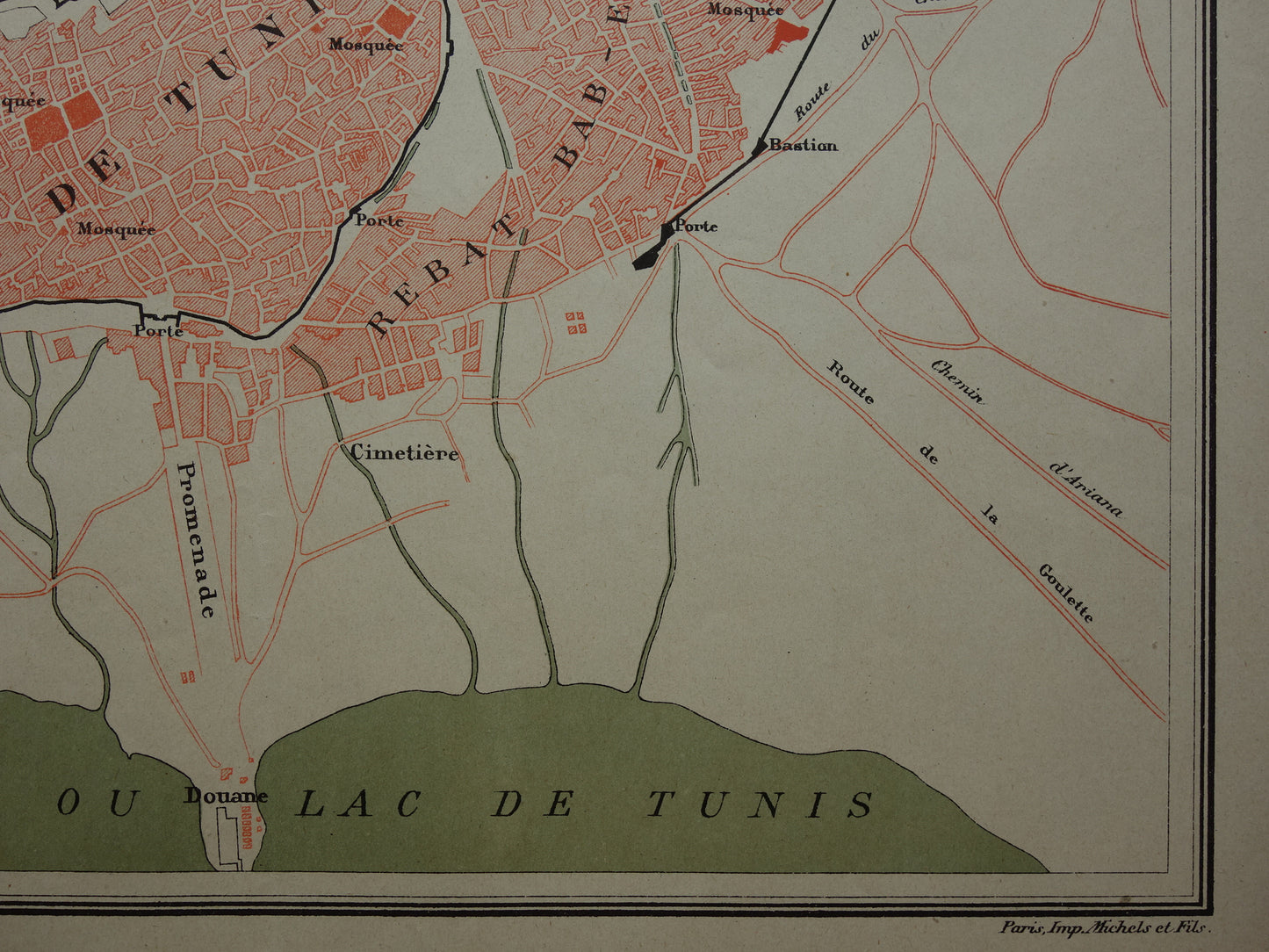 TUNIS old map of Tunis Tunisia 1896 original antique French map of Tunis