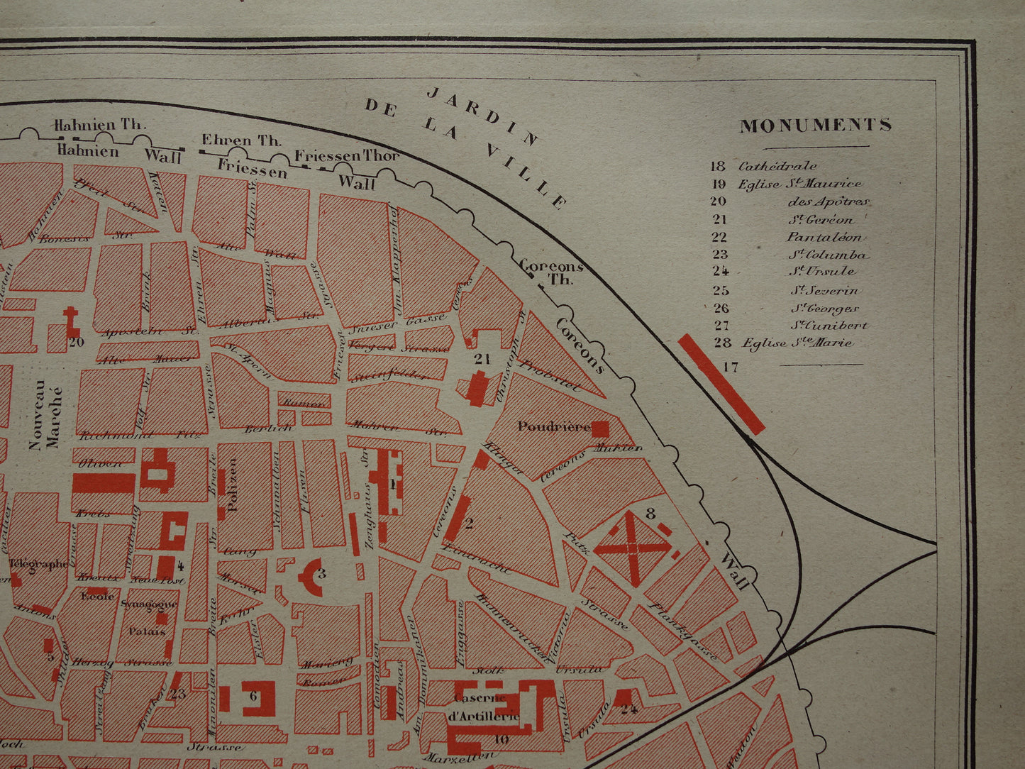 COLOGNE old map of Cologne Germany from 1879 original antique map