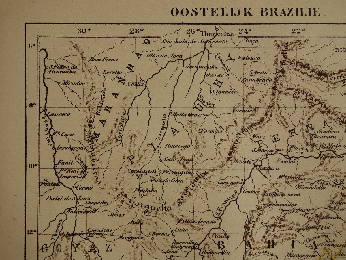 Brazil old map east Brazil original antique Kuyper map from 1882 vintage maps Rio de Janeiro Natal