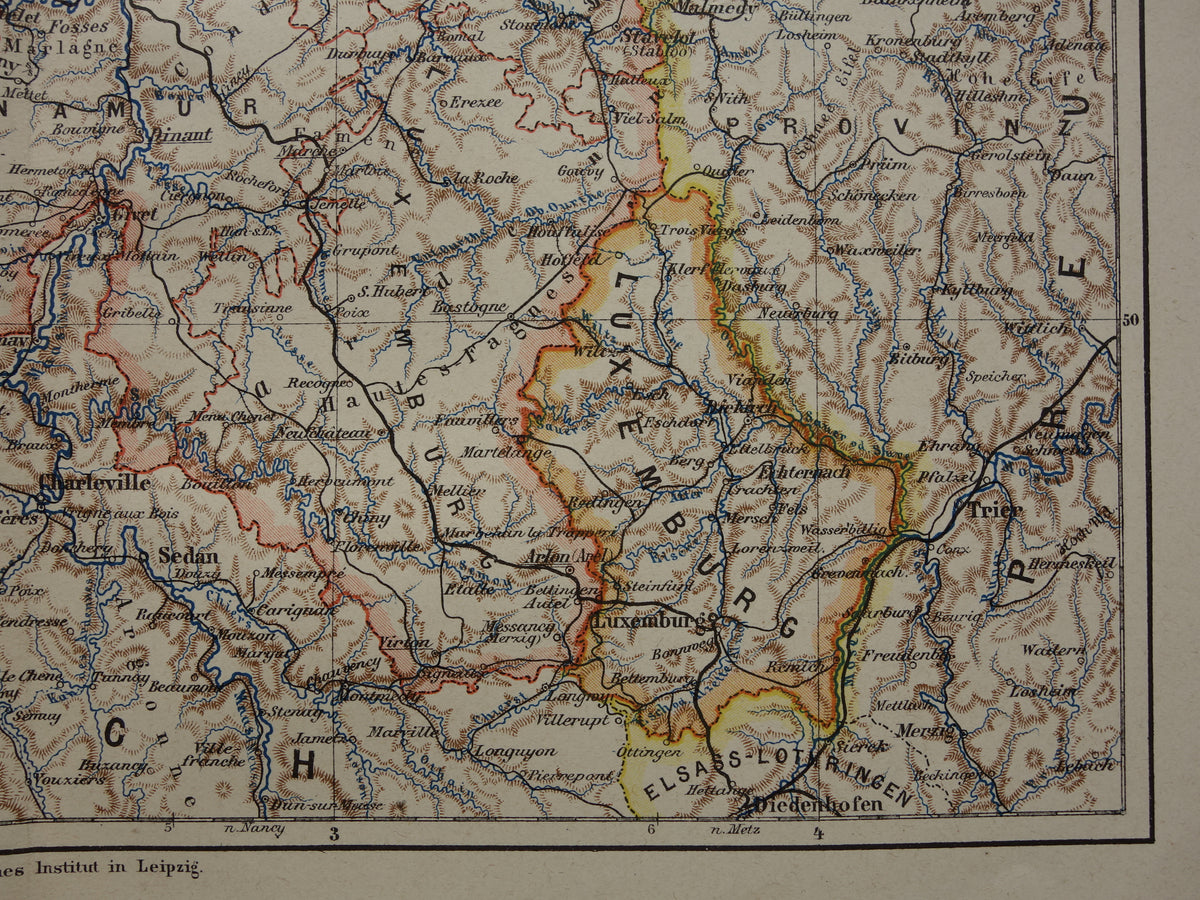 BELGIUM old map of Belgium 1893 original antique German detailed map language border