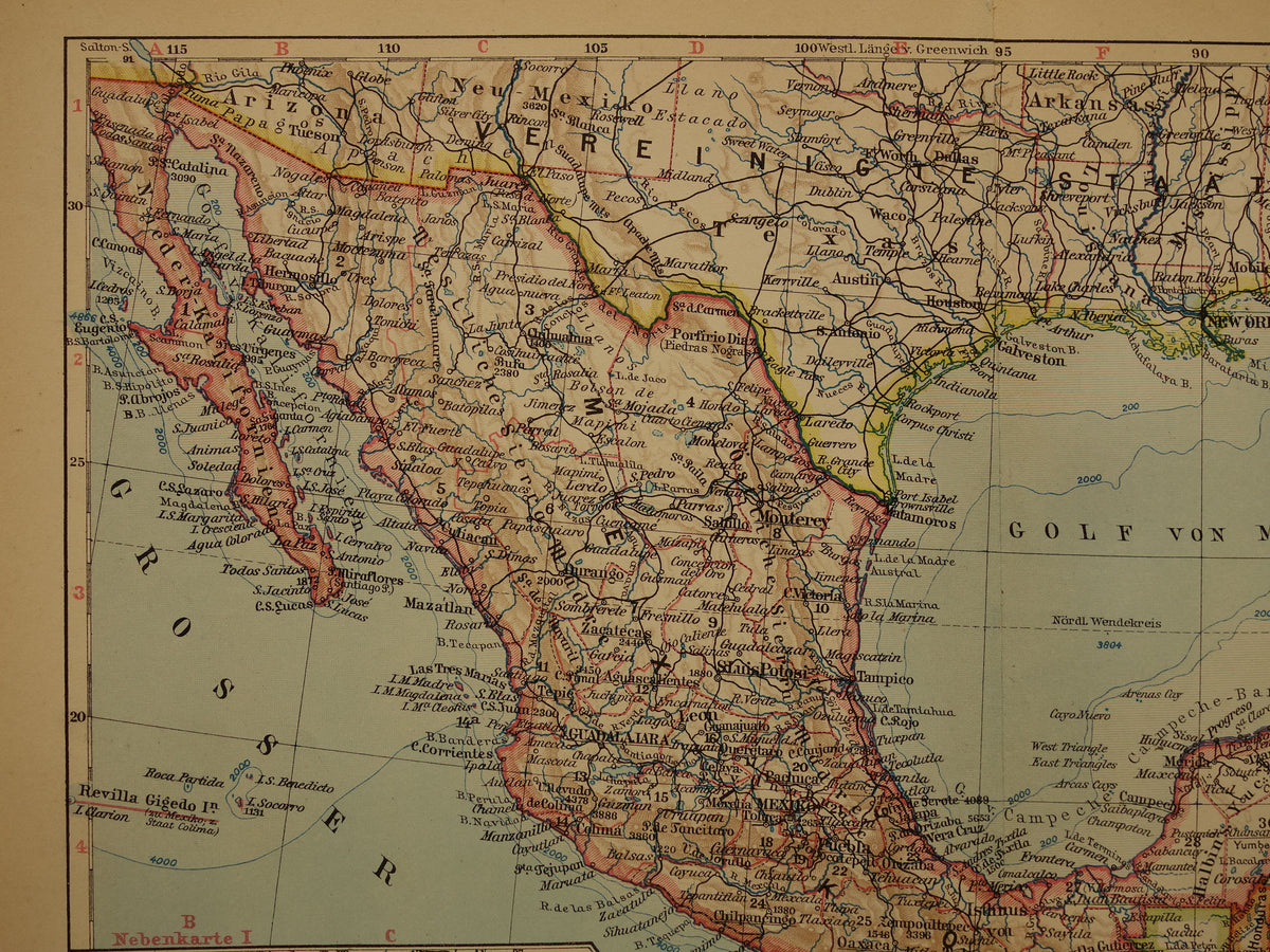 Oude landkaart van Midden-Amerika uit 1931 originele vintage kaart Mexico Panamakanaal Antillen Caribisch / Caraïbisch gebied