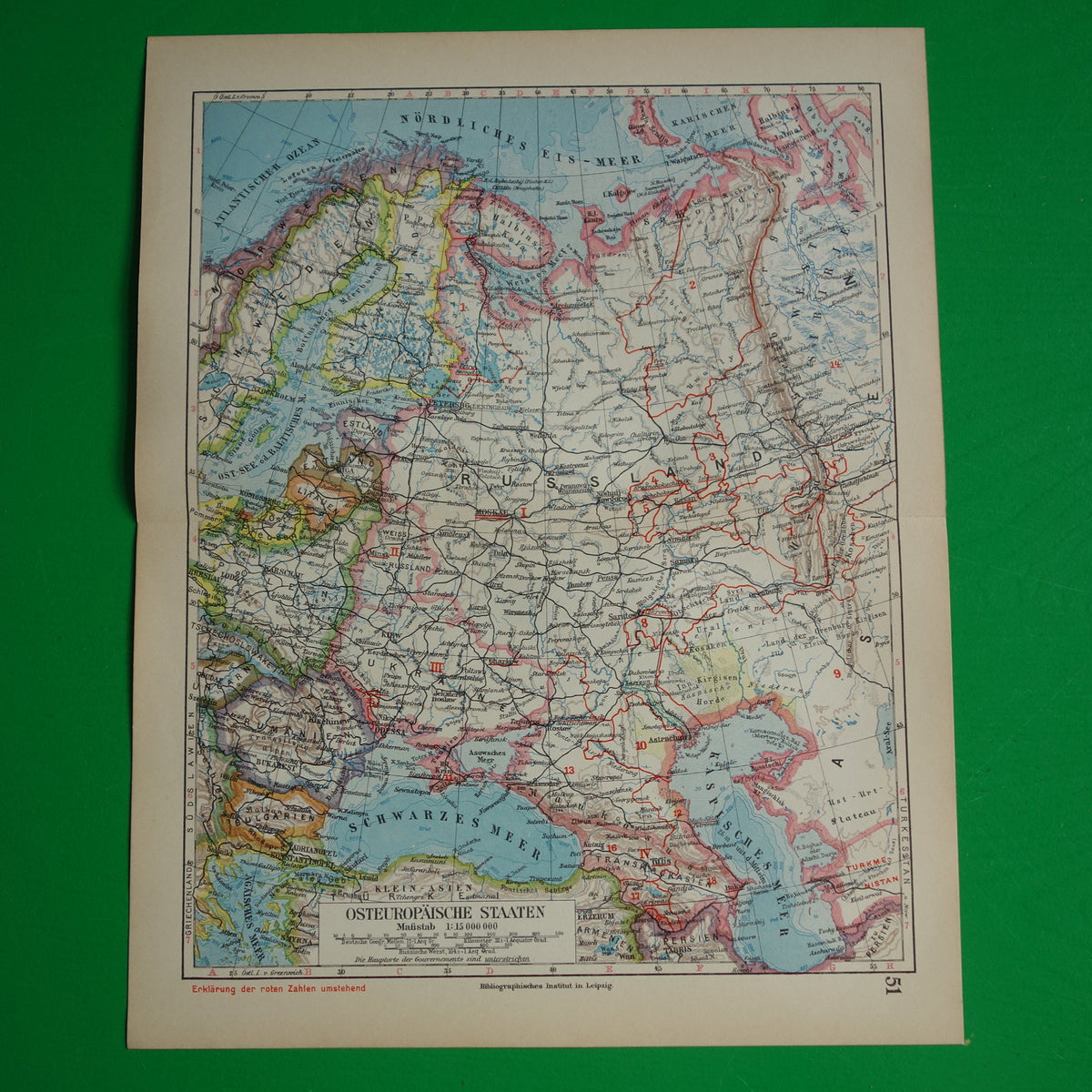 Oude landkaart van Europees Rusland uit 1928 Vintage landkaart Oost-Europa