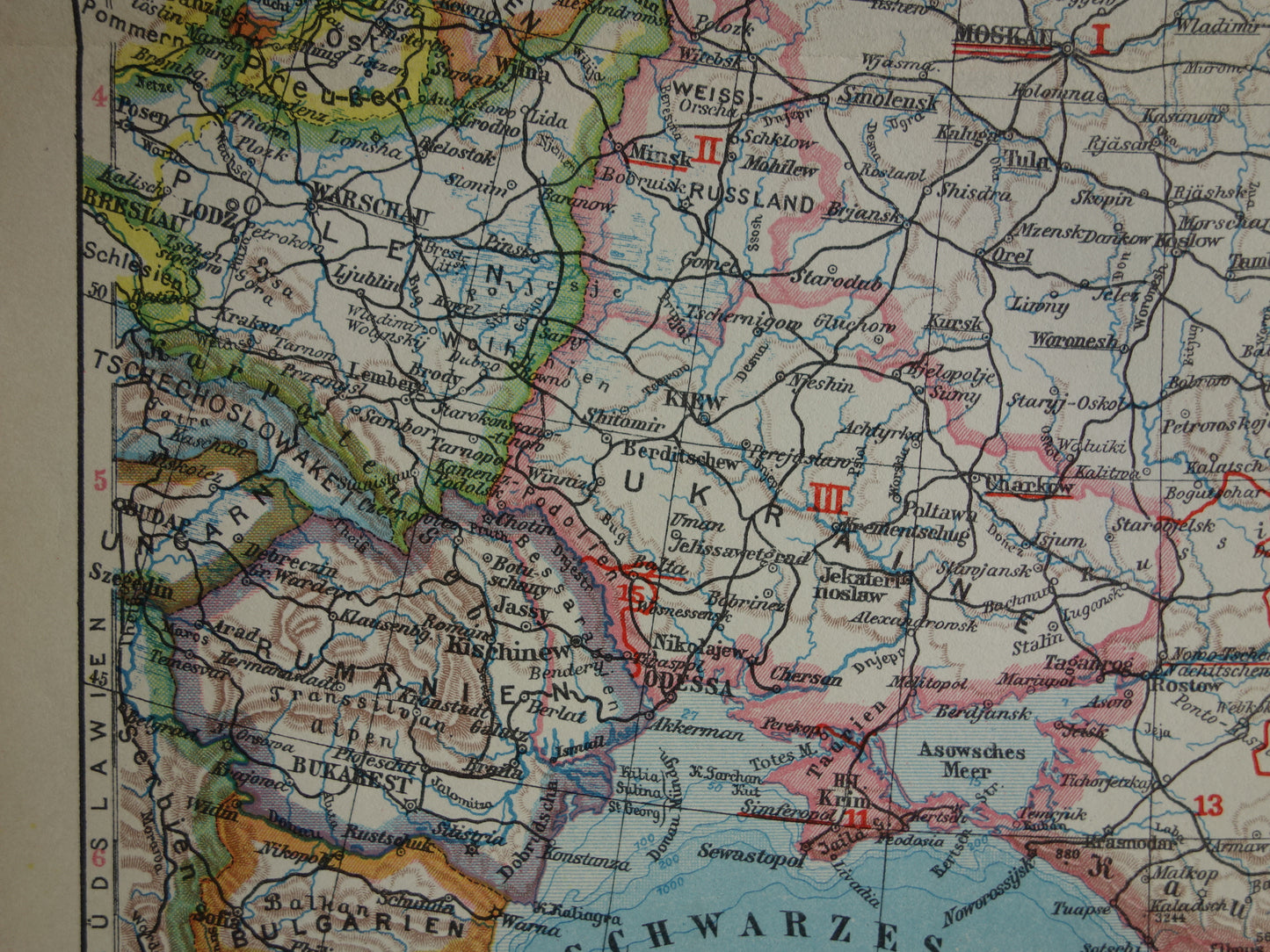 Old map of European Russia from 1928 Vintage map of Eastern Europe