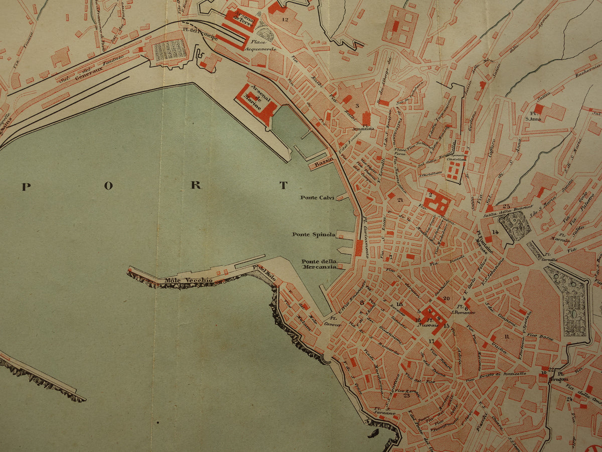 GENOA antique map of Genoa Italy from 1879 original old vintage French map