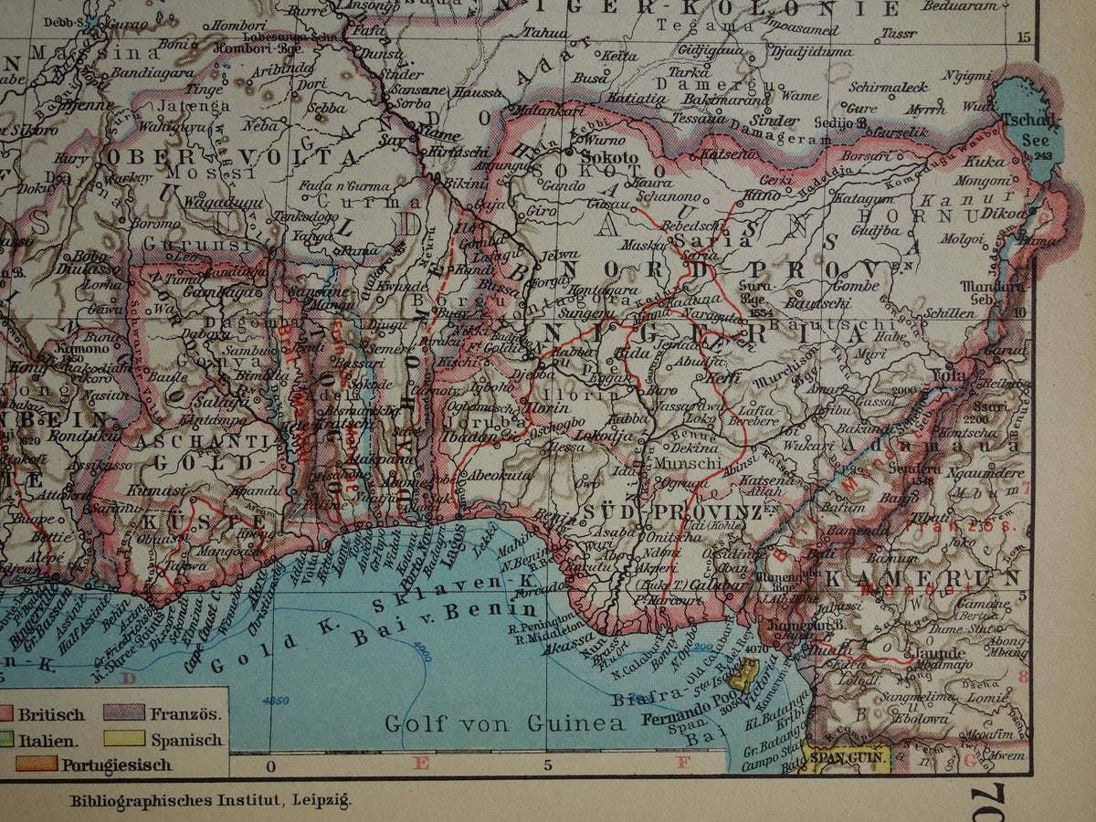 Old map of Northwest Africa in 1928 Original vintage map of Sahara Gold Coast Sahel Guinea Senegal Nigeria