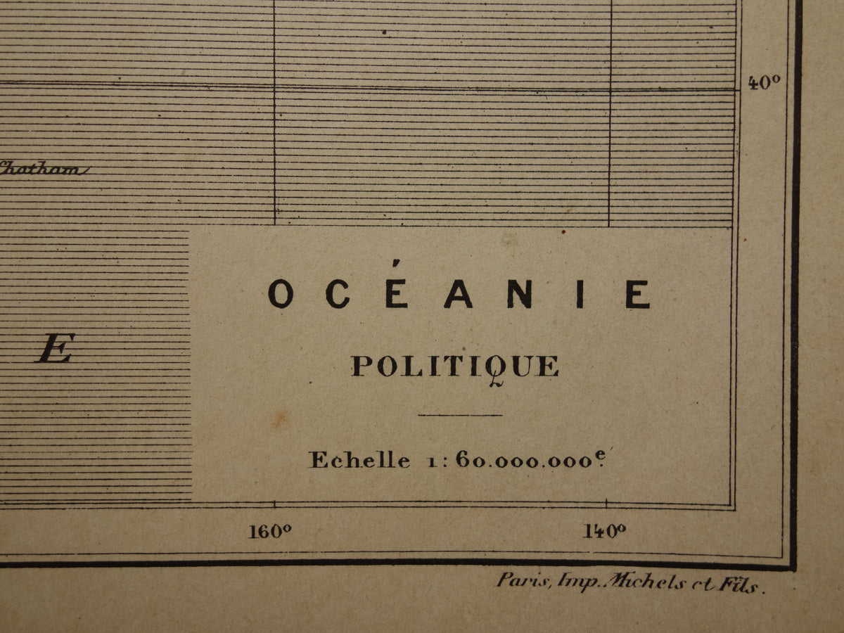 Oude landkaart van Oceanië uit 1896 originele antieke kaart Australië Indonesië Nieuw-Zeeland - Franse handgekleurde kaart