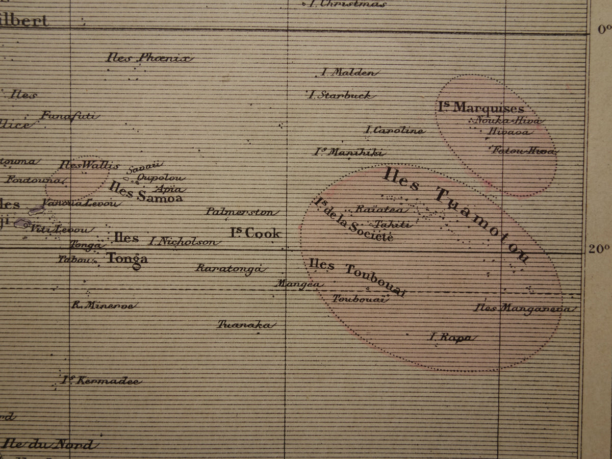 Oude landkaart van Oceanië uit 1896 originele antieke kaart Australië Indonesië Nieuw-Zeeland - Franse handgekleurde kaart