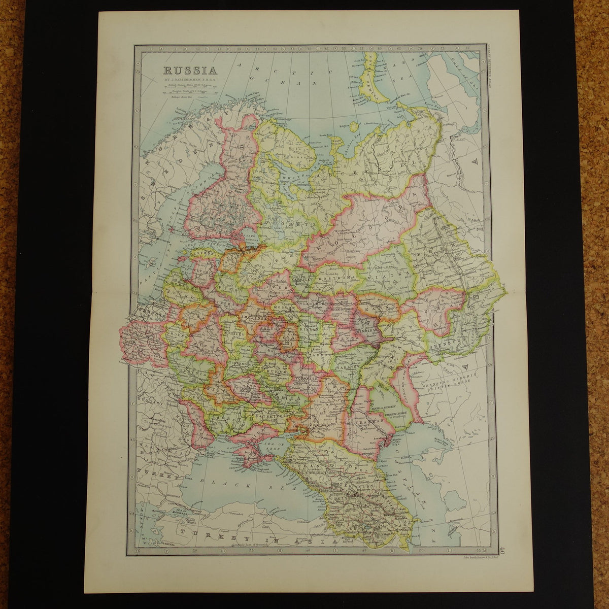 RUSLAND oude kaart van Europees Rusland in 1890 originele antieke Engelse landkaart van Rusland poster