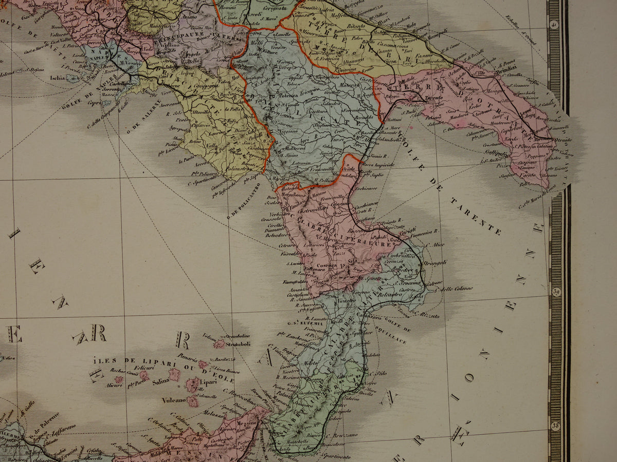 ITALIE antieke kaart van Italië uit 1875 originele zeer grote antieke handgekleurde landkaart poster van Italie