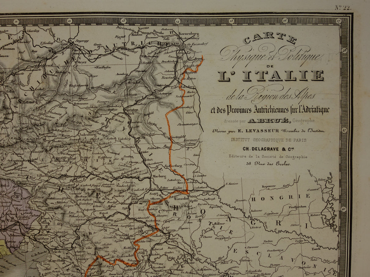 ITALIE antieke kaart van Italië uit 1875 originele zeer grote antieke handgekleurde landkaart poster van Italie