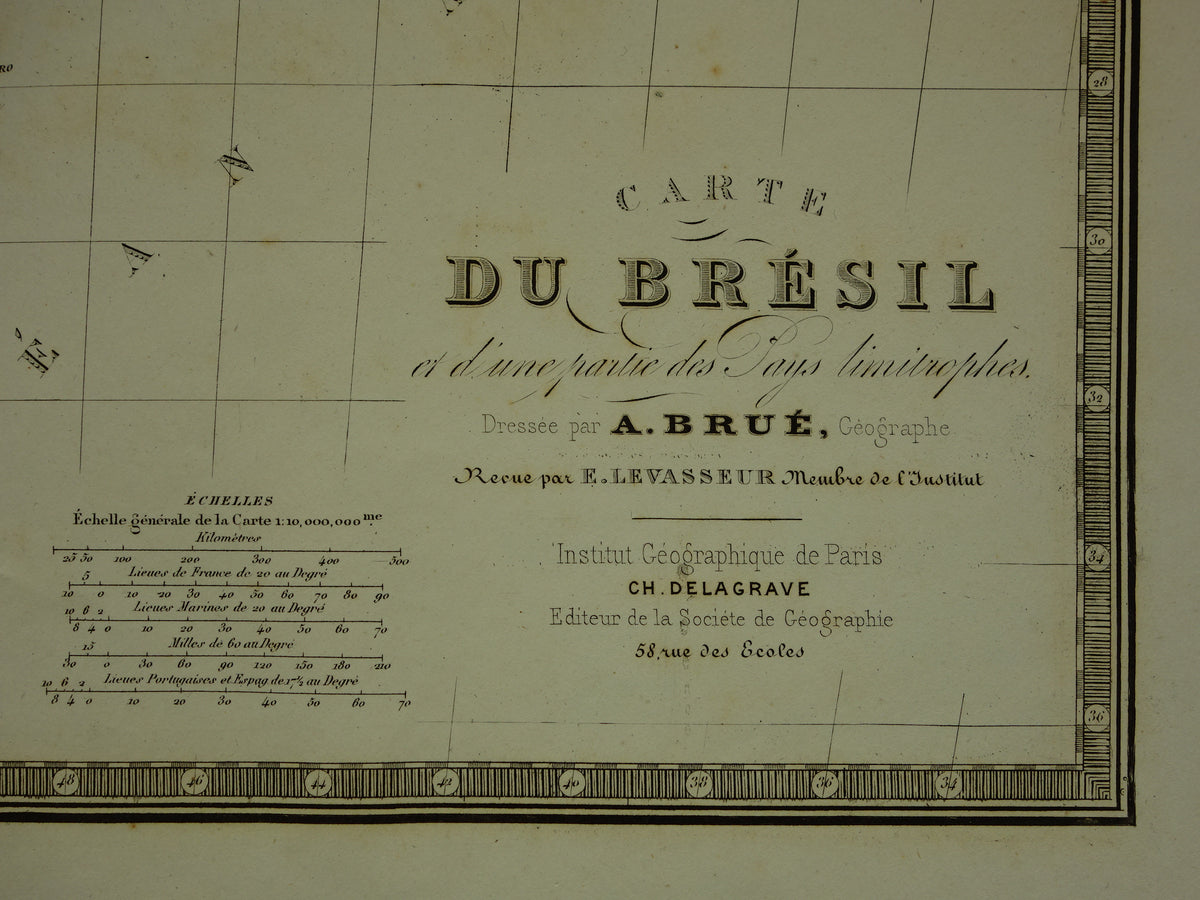 BRAZILIË Antieke kaart van Brazilië uit 1876 Originele oude grote landkaart vintage poster Rio de Janeiro
