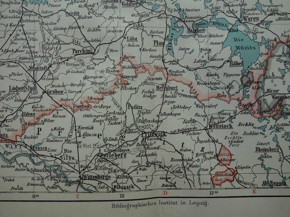 DUITSLAND oude kaart van Mecklenburg Schwerin Strelitz 1906 originele antieke Duitse landkaart van noordoost Duitsland Rostock Lübeck
