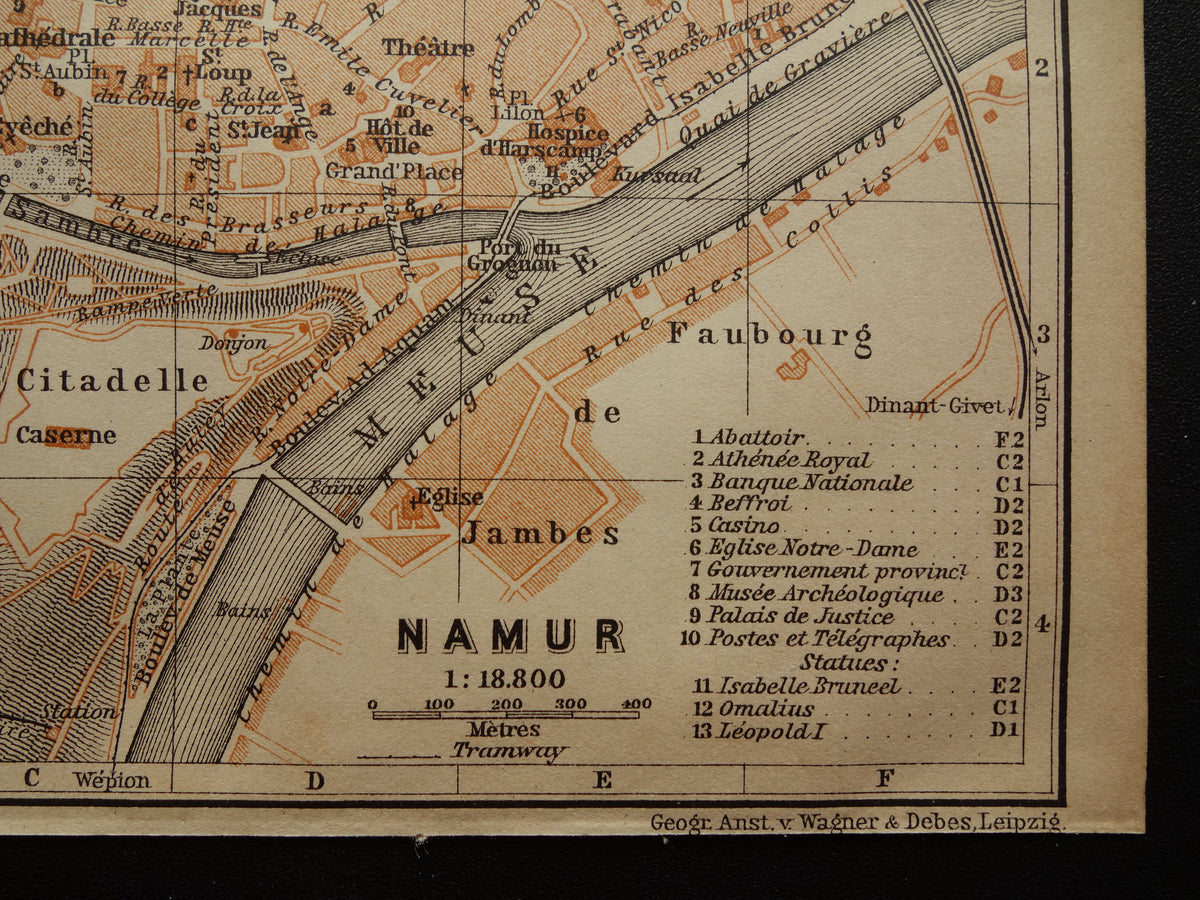 NAMEN oude kaart van Namur België uit 1904 kleine originele antieke plattegrond landkaart