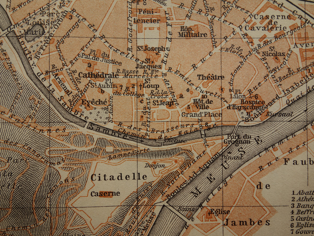 NAMEN oude kaart van Namur België uit 1904 kleine originele antieke plattegrond landkaart