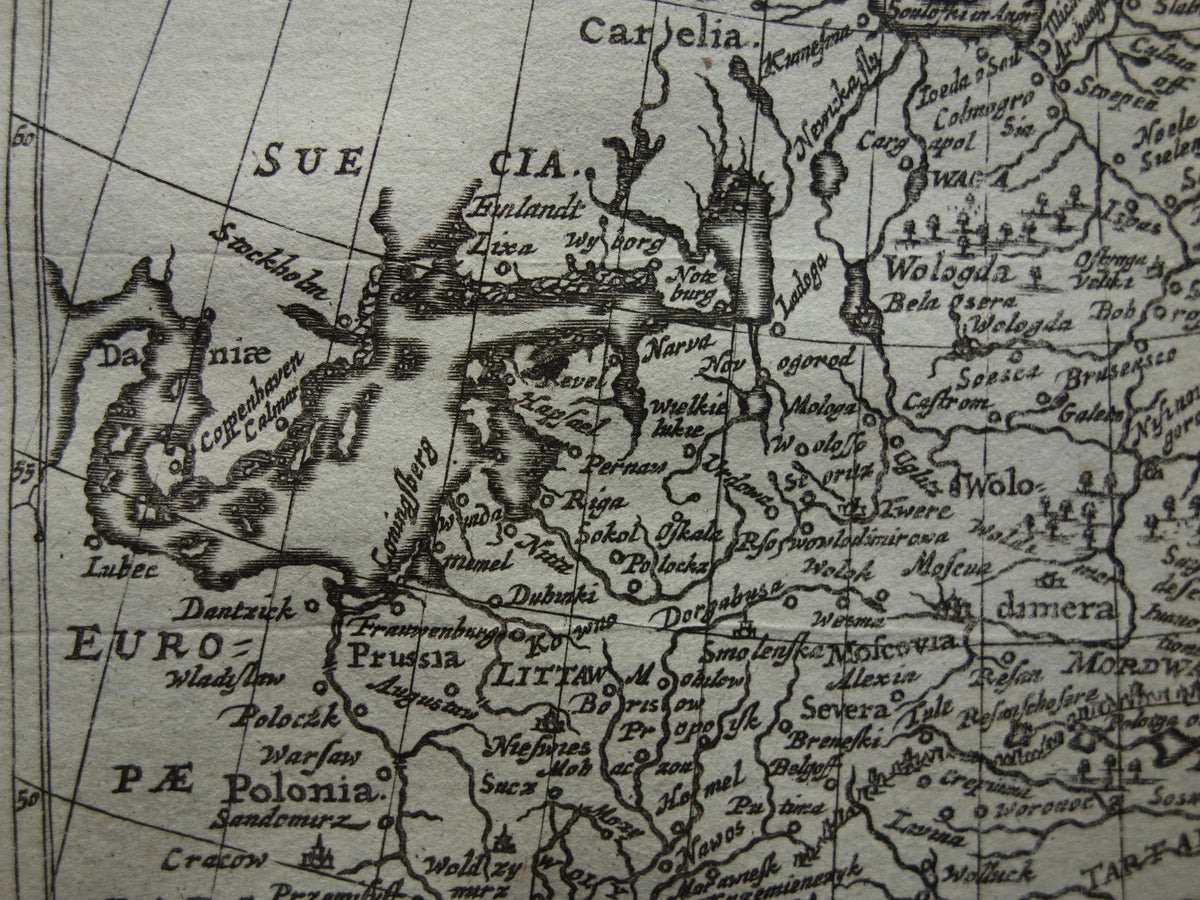 360+ year old map of Russia 1661 original antique map very small size Ukraine Caucasus