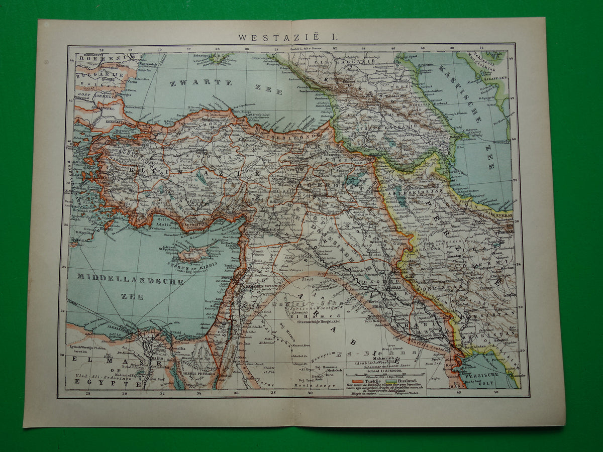 Turkije oude landkaart van Ottomaanse Rijk in Azië uit 1905 originele Nederlandse antieke kaart Turkije