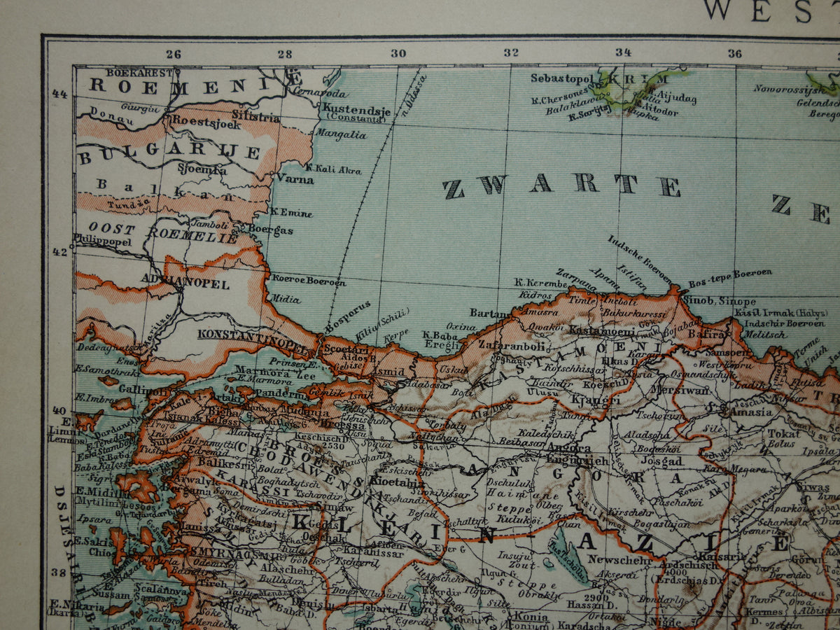 Turkije oude landkaart van Ottomaanse Rijk in Azië uit 1905 originele Nederlandse antieke kaart Turkije