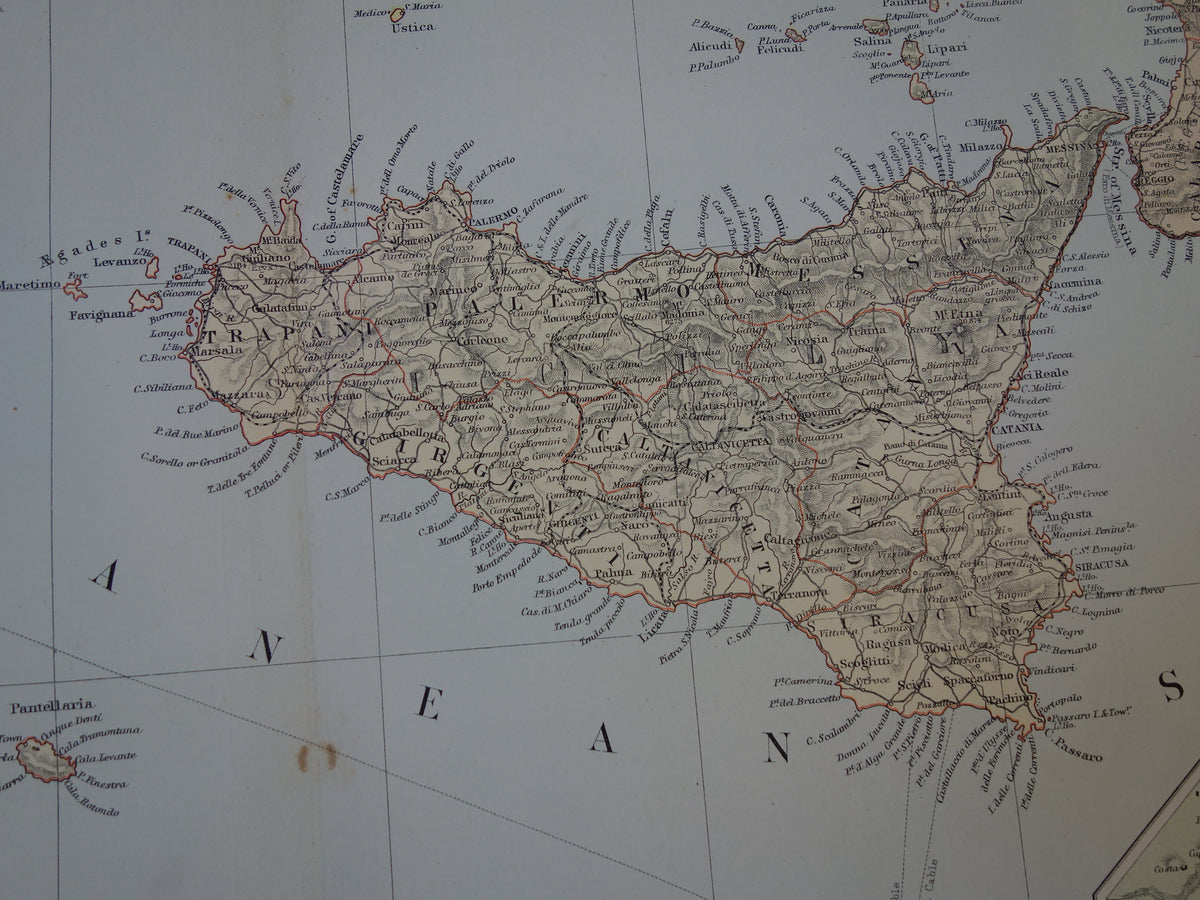 ITALY old map of Italy from 1890 original very large antique map poster of Italy