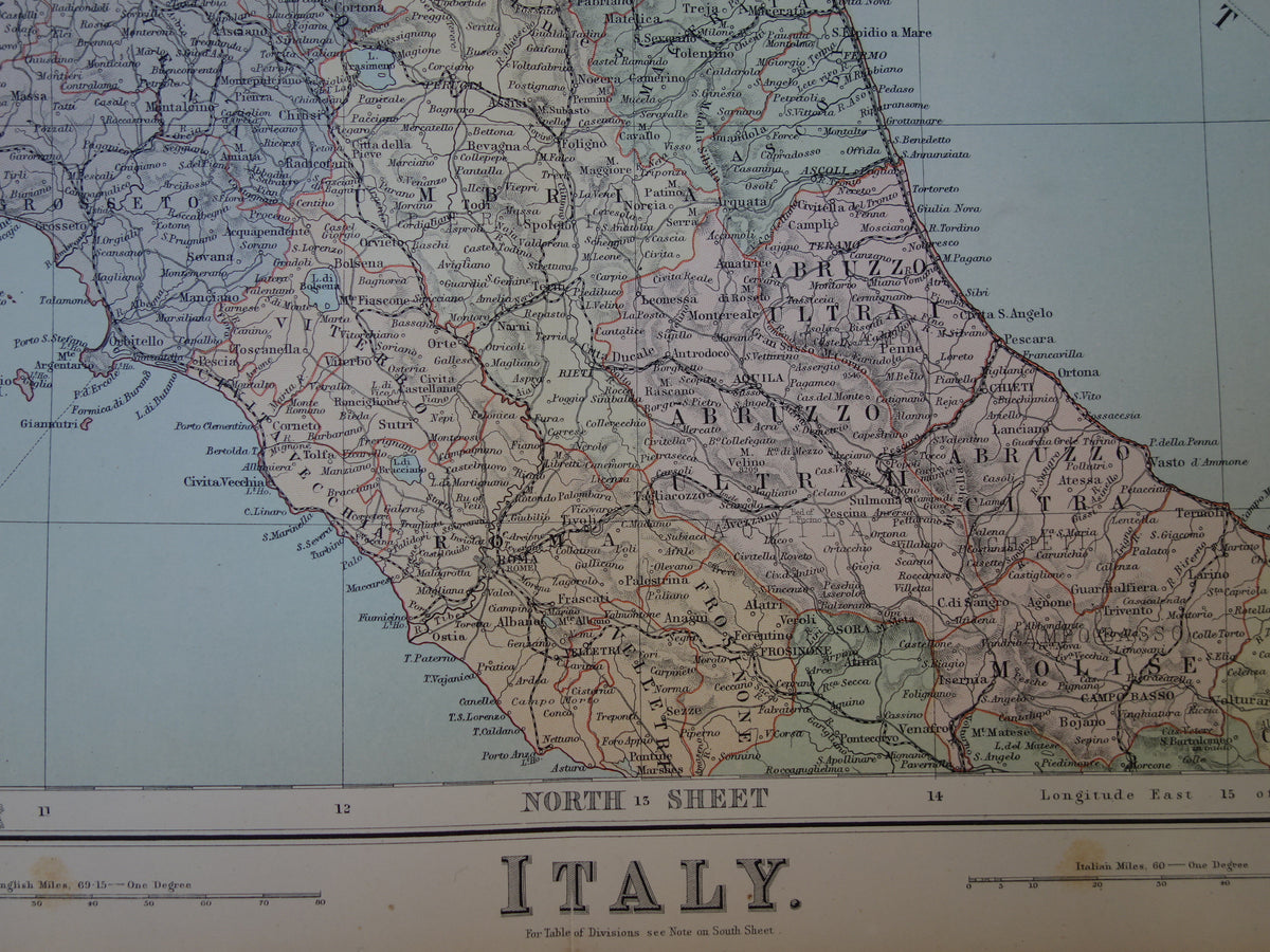 ITALY old map of Italy from 1890 original very large antique map poster of Italy