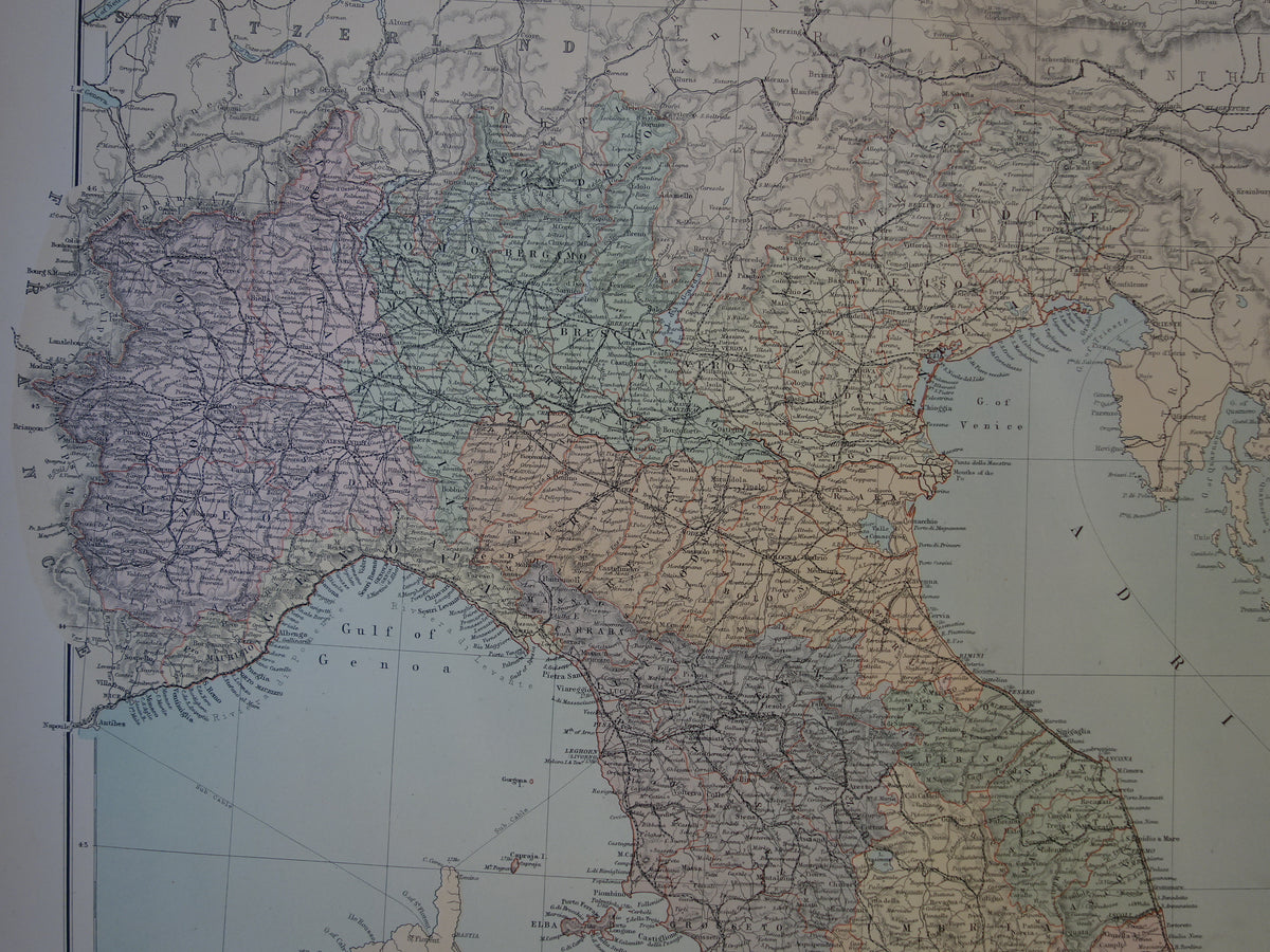 ITALY old map of Italy from 1890 original very large antique map poster of Italy