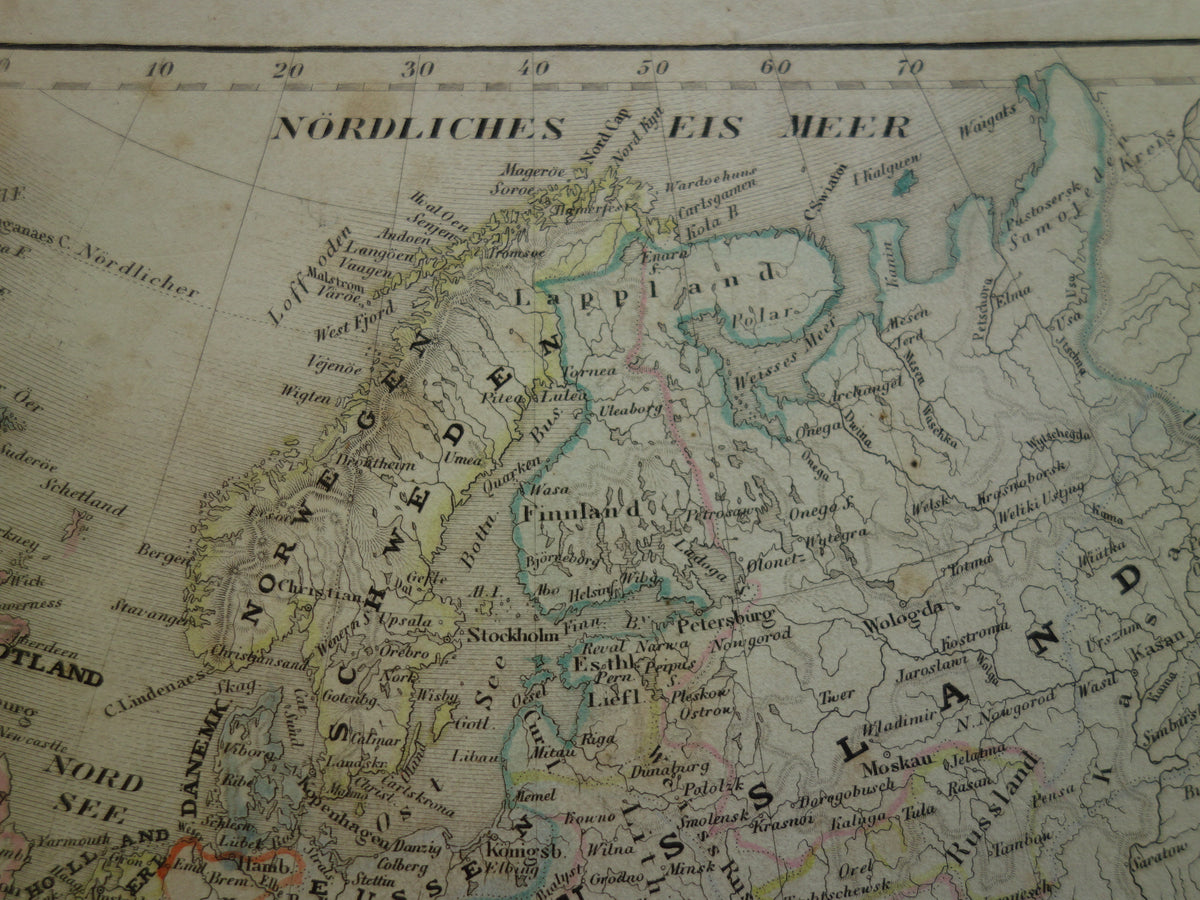 EUROPE old map of Europe in 1849 original antique German map Germany England France vintage print continent