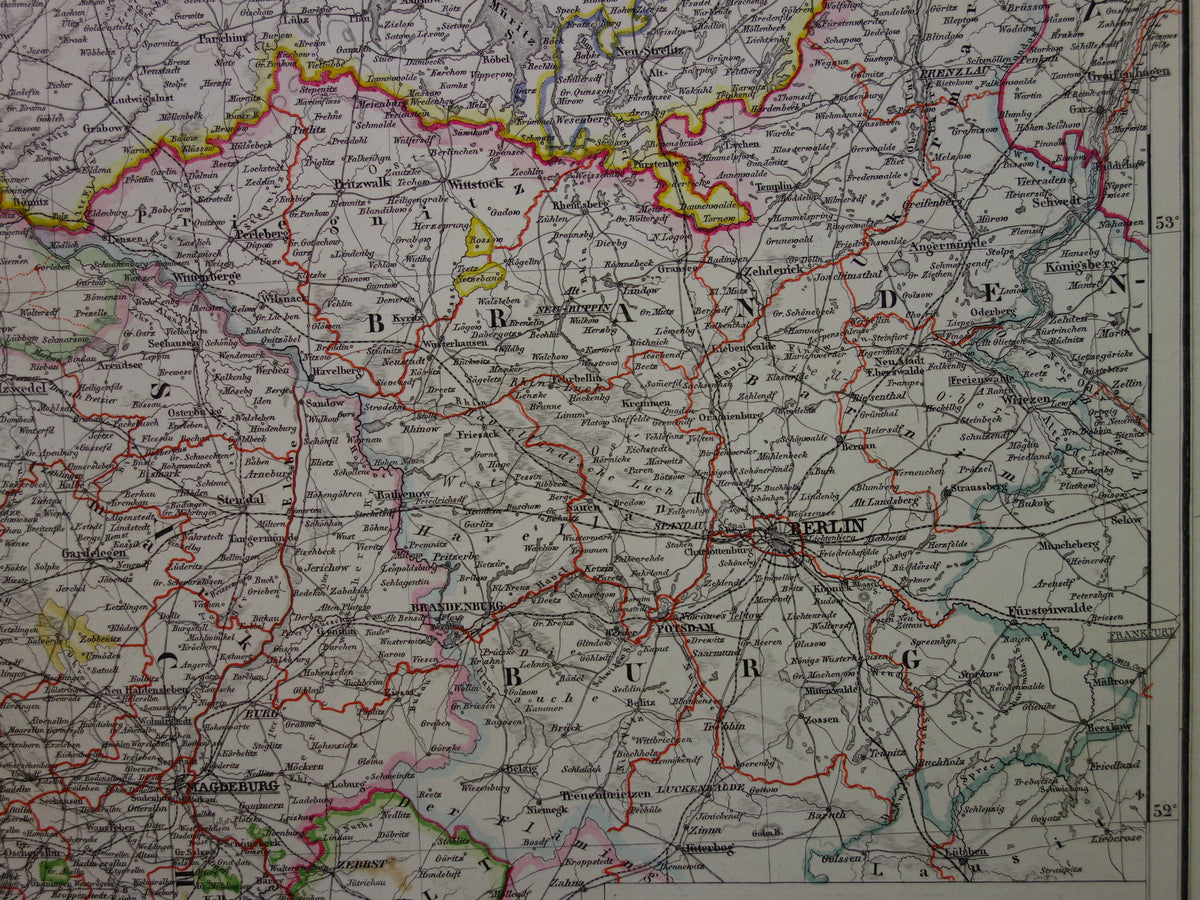 DUITSLAND Grote oude landkaart van noord Duitsland in 1874 originele antieke kaart Berlijn Hamburg Bremen met jaartal te koop